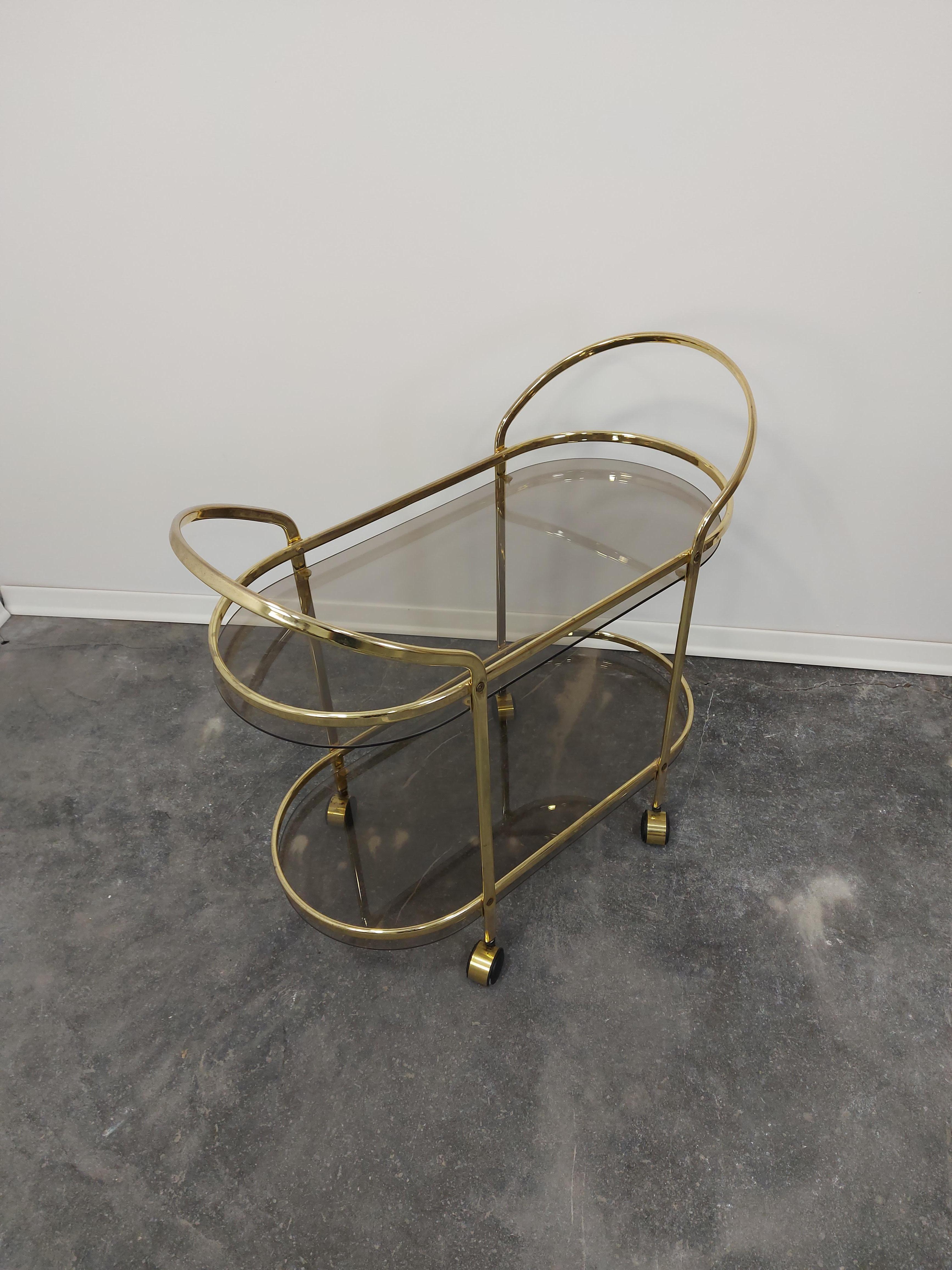 Mid-Century Modern Italian Brass and Smoked Glass Bar Cart 1960s