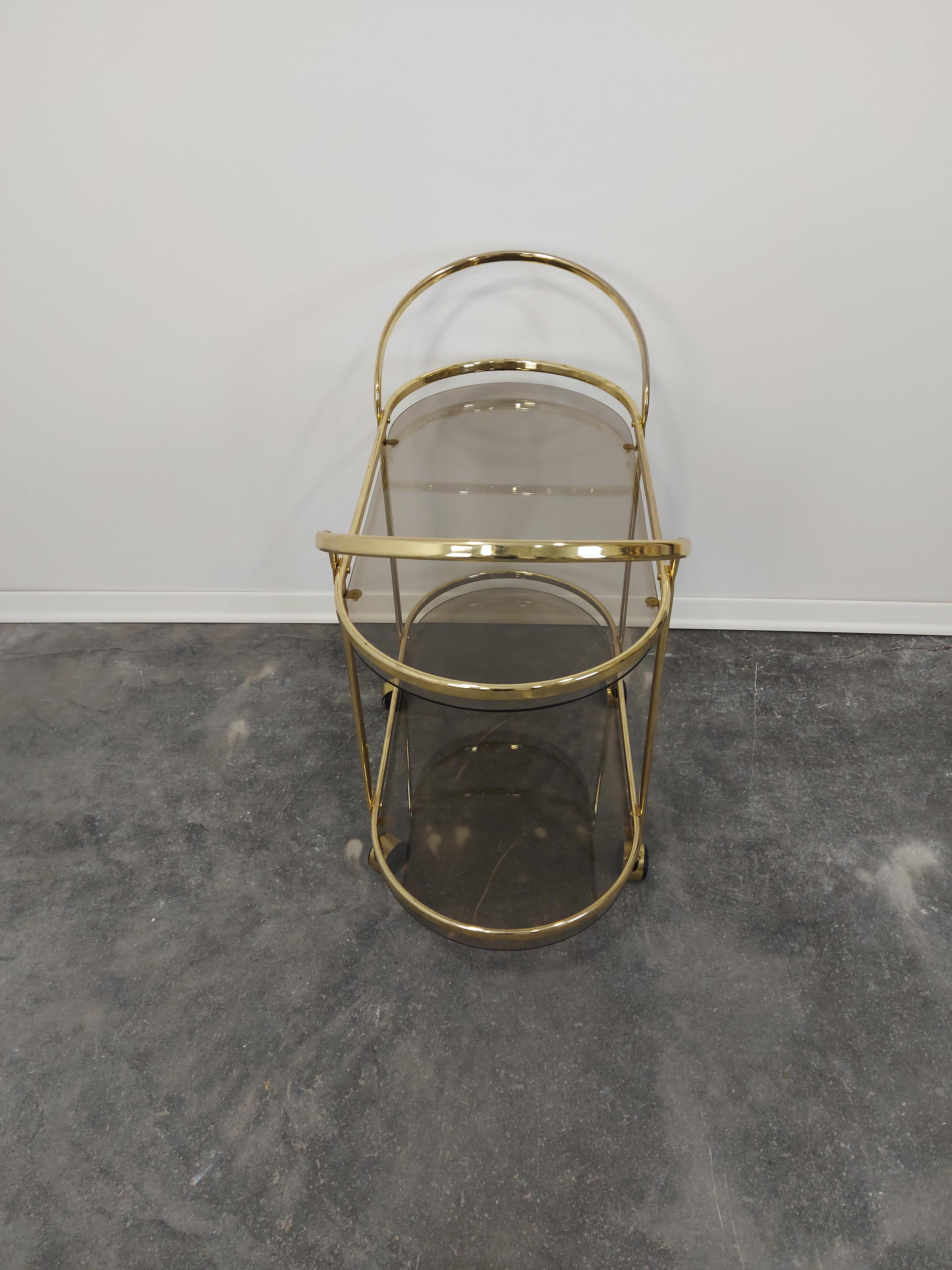 Italian Brass and Smoked Glass Bar Cart 1960s 1