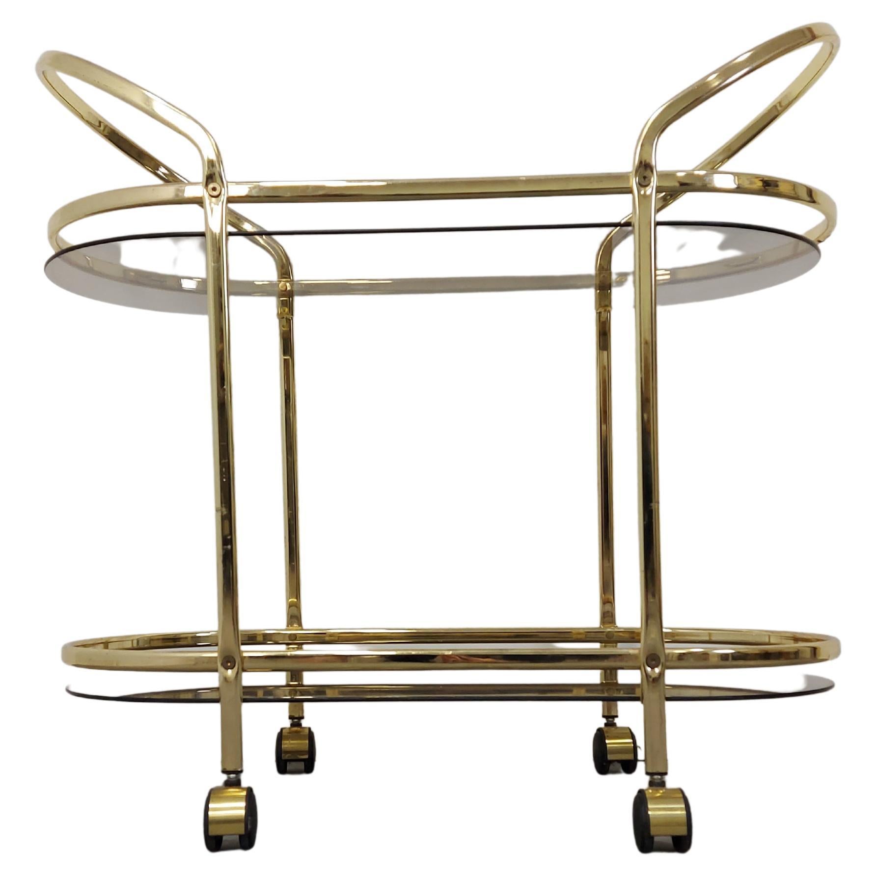 Italian Brass and Smoked Glass Bar Cart 1960s