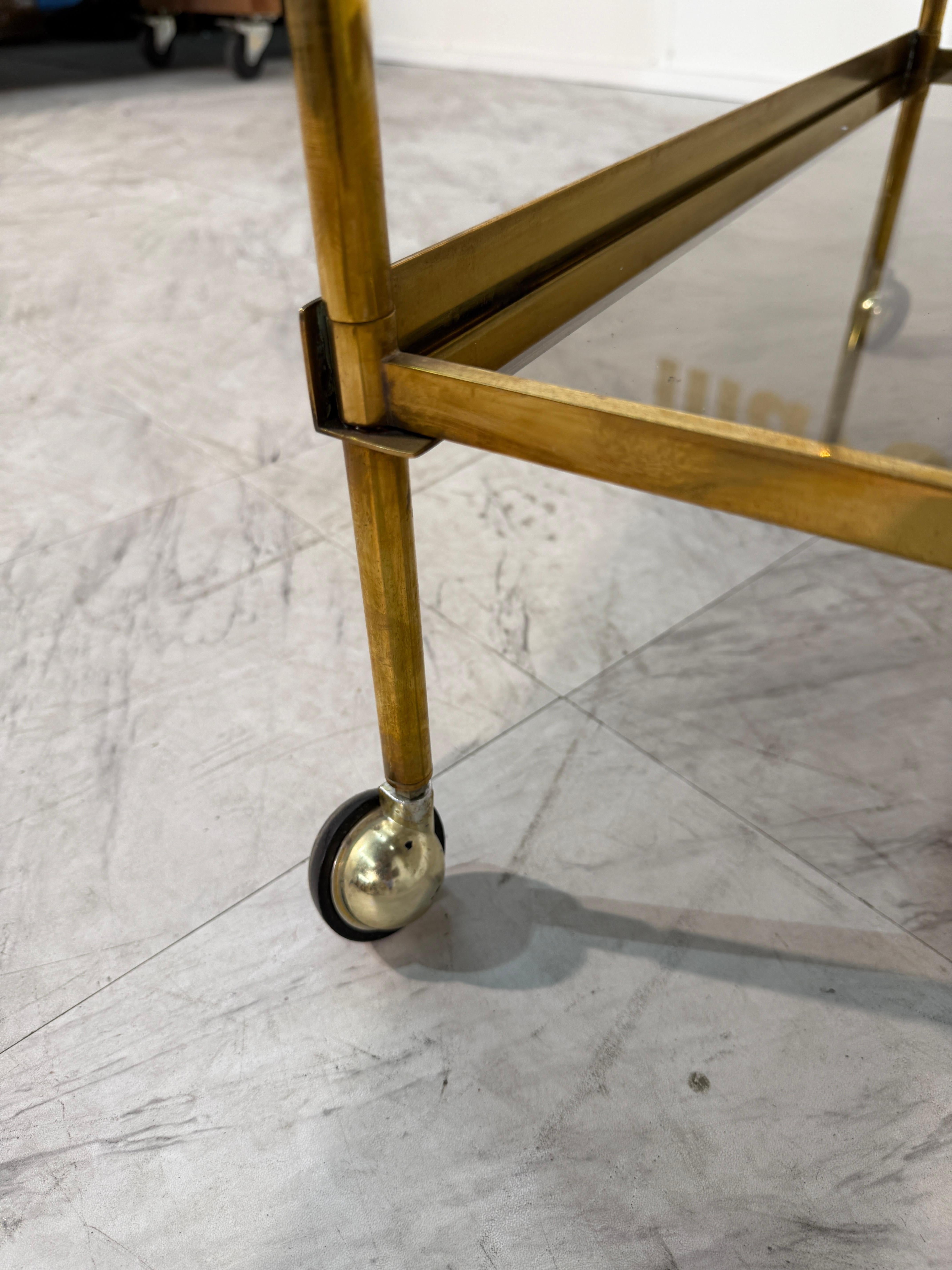 Laiton Italian Brass and Smoked Glass Bar Cart, 1970s en vente
