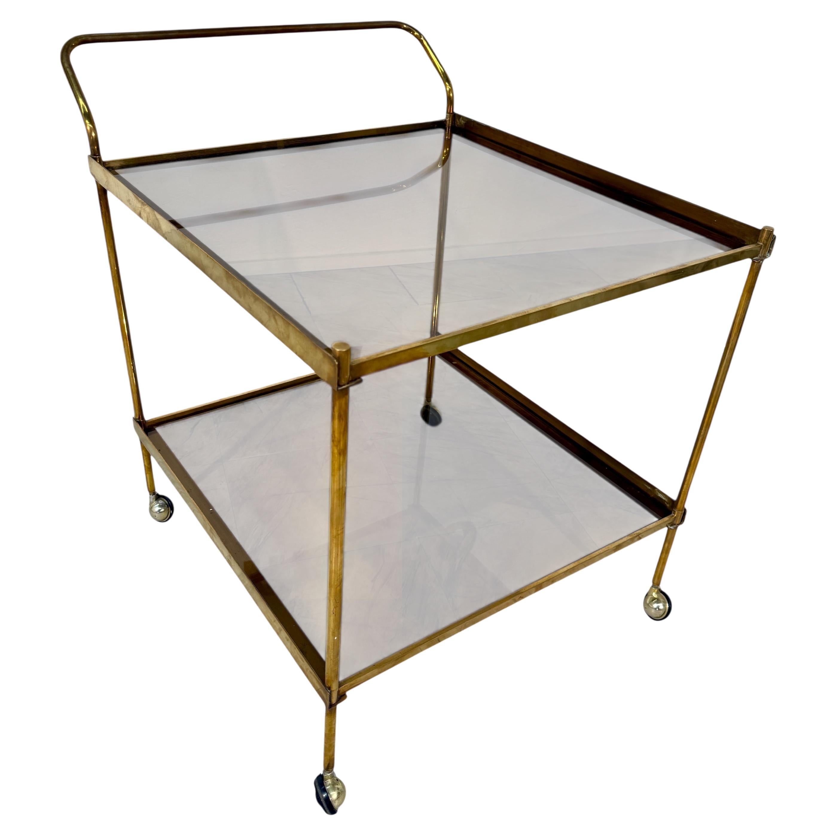 Italian Brass and Smoked Glass Bar Cart, 1970s