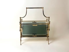 Italian Brass and Smoked Glass Magazine Rack, Italy, 1960s