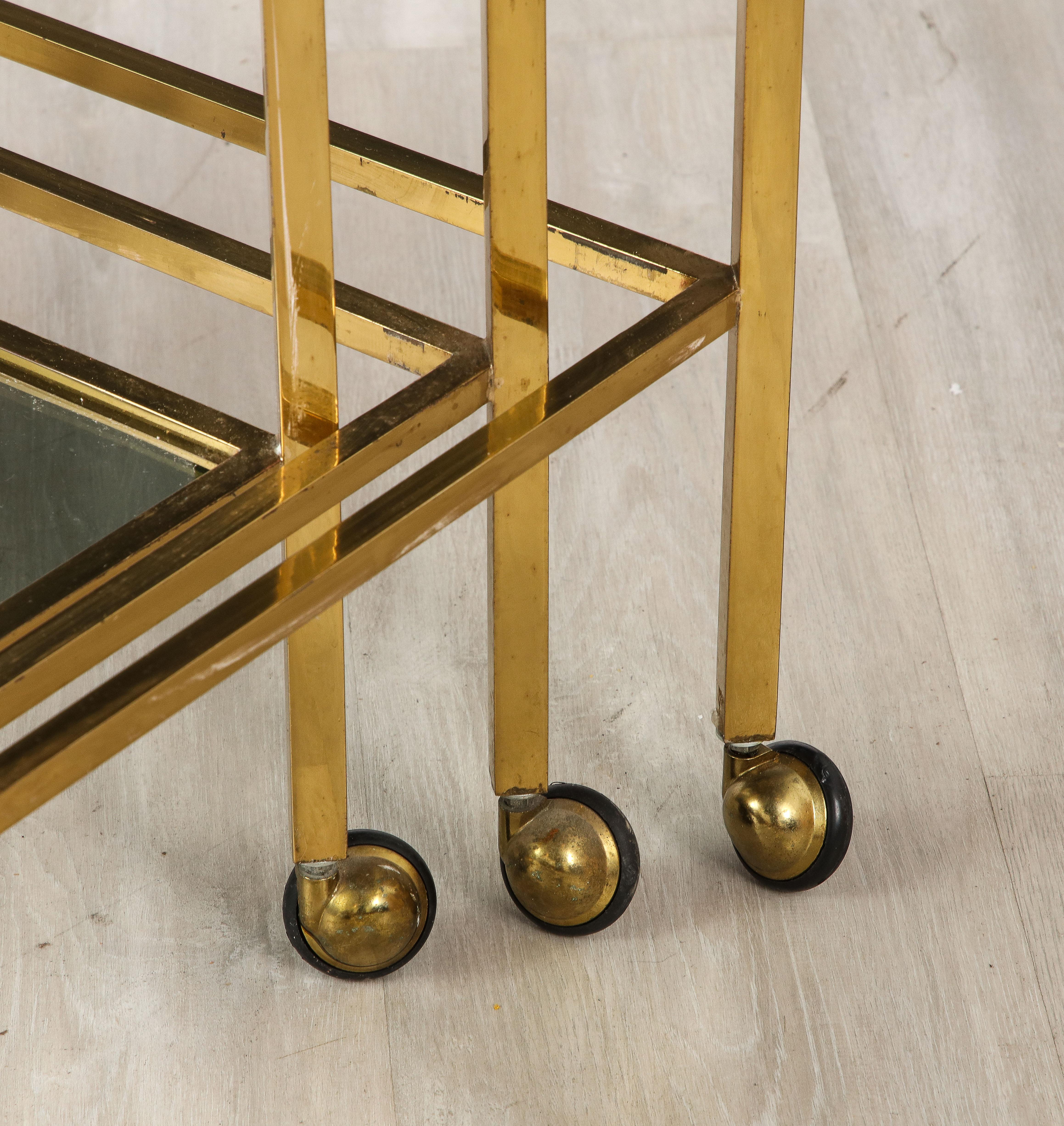 Italian Brass and Smoked Glass Nesting Tables, Italy, circa 1960 In Good Condition For Sale In New York, NY