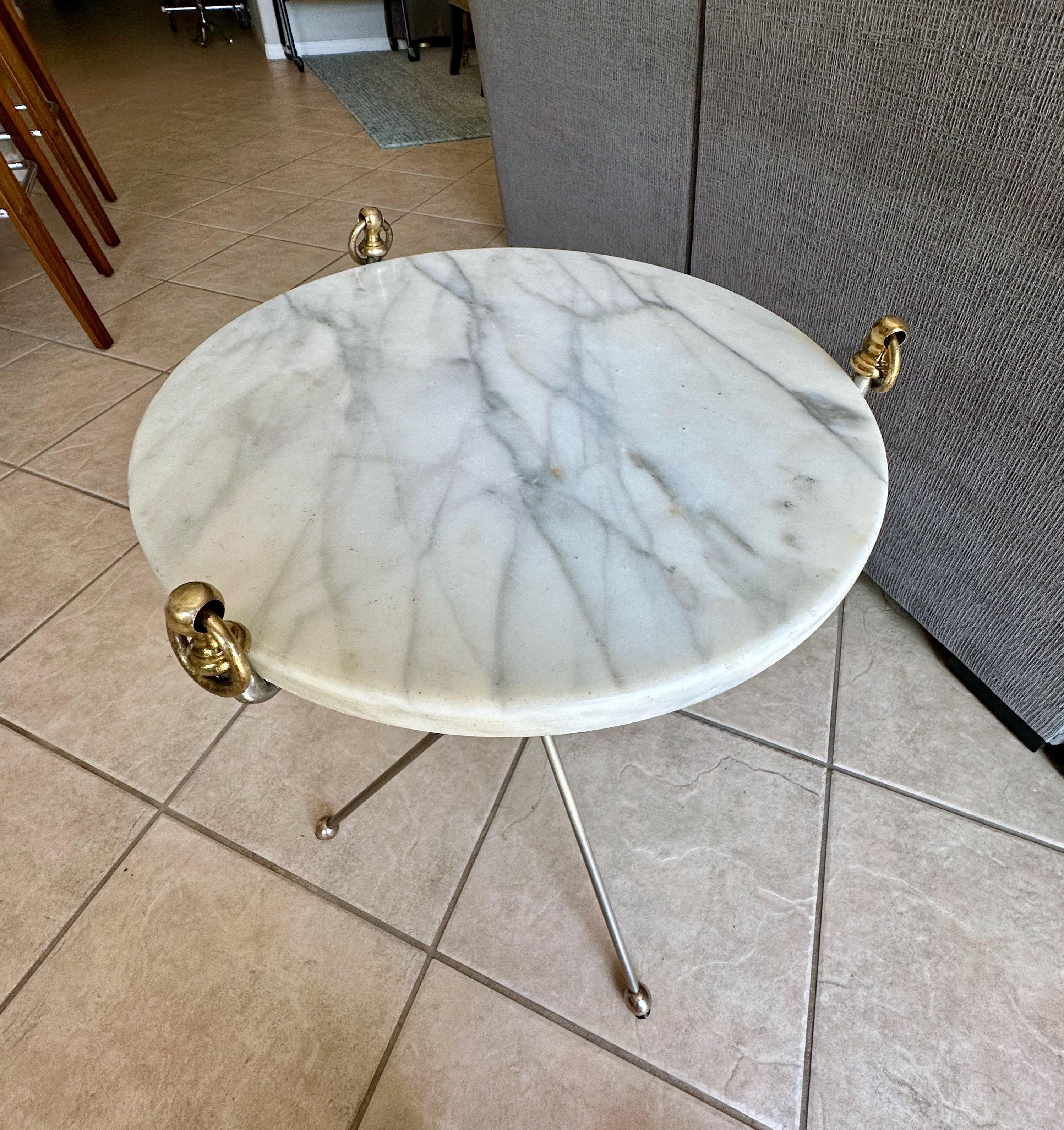 Italian Brass and Steel Tripod Side Table For Sale 6