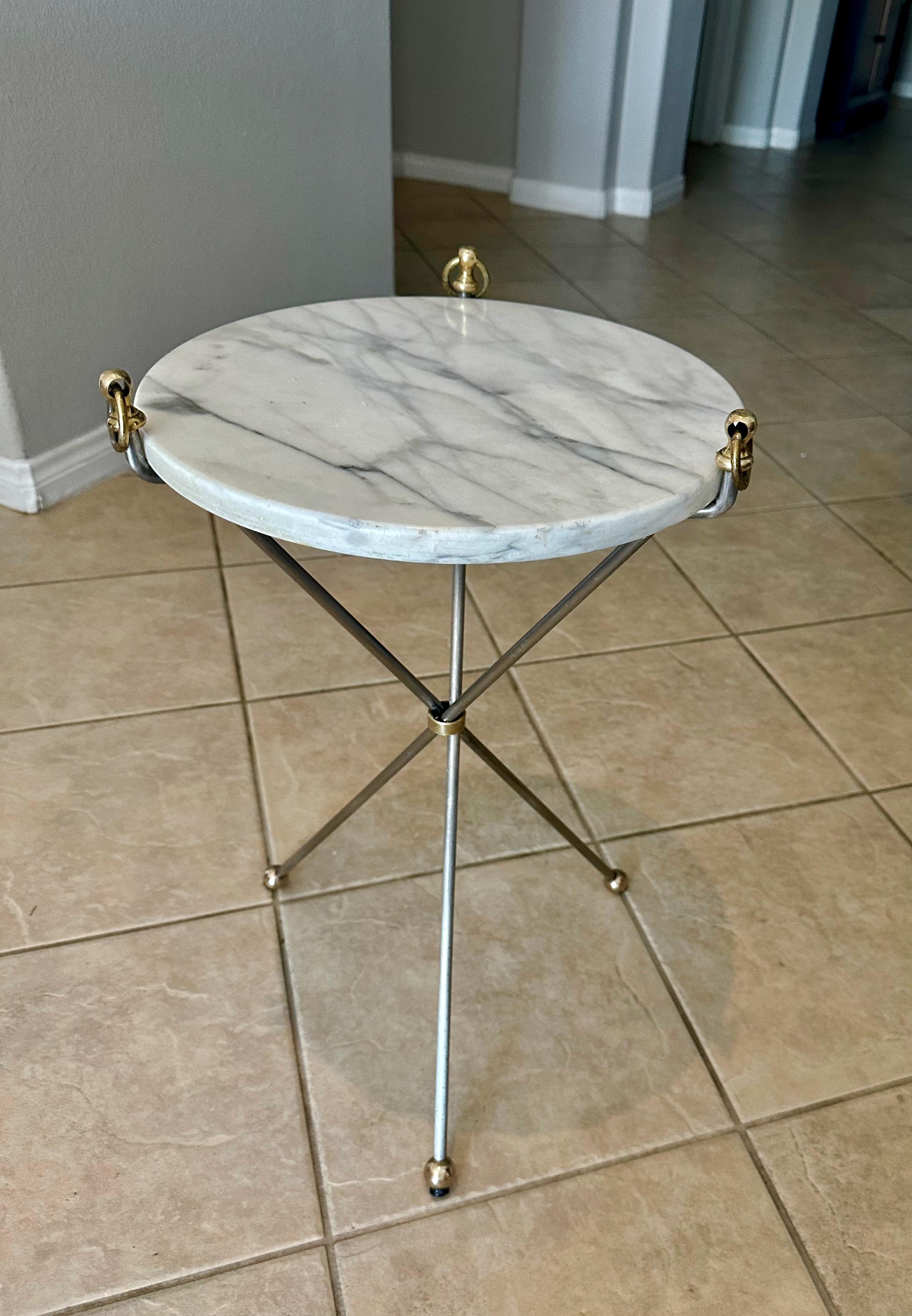 Mid-20th Century Italian Brass and Steel Tripod Side Table For Sale