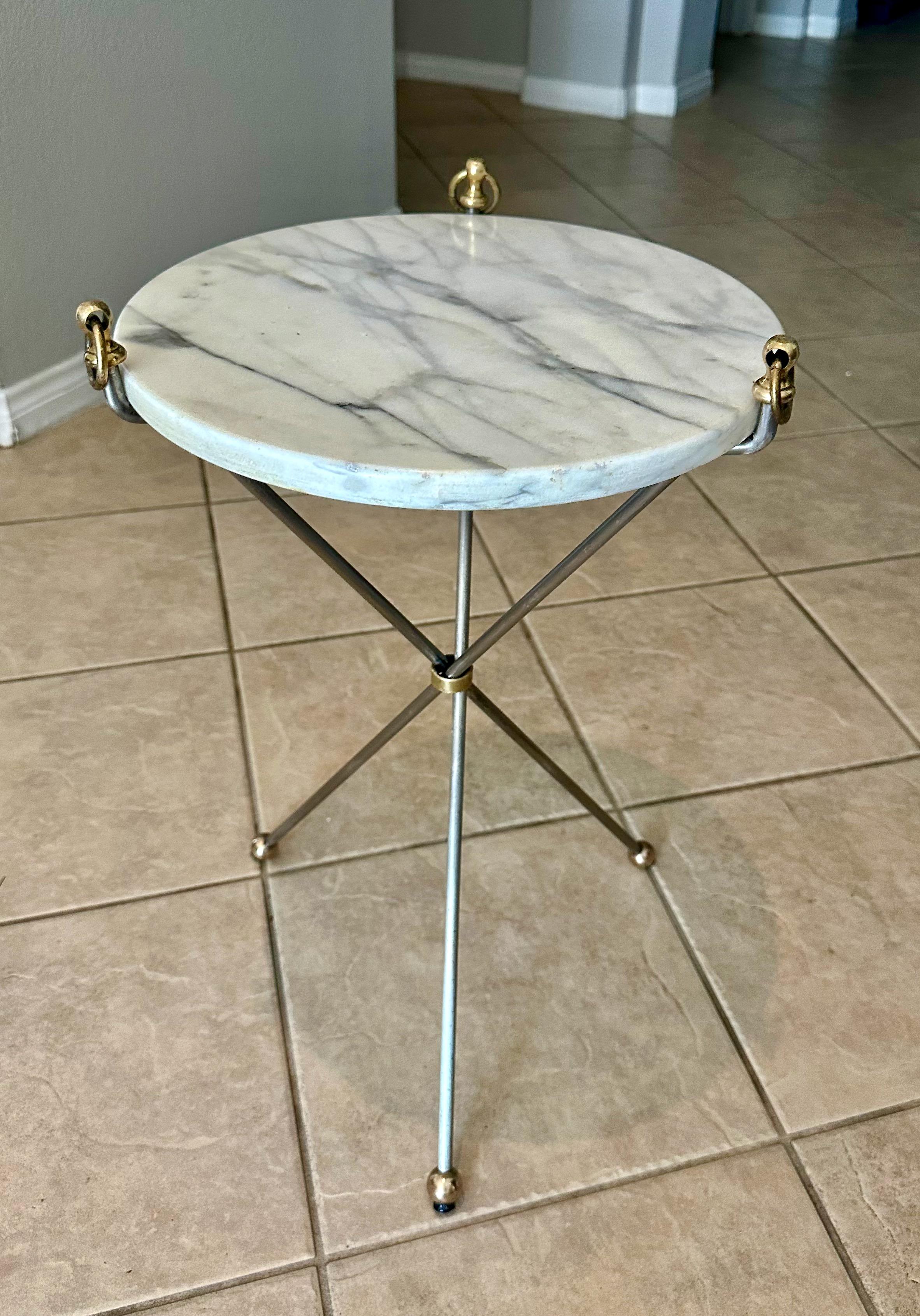 Italian Brass and Steel Tripod Side Table For Sale 1