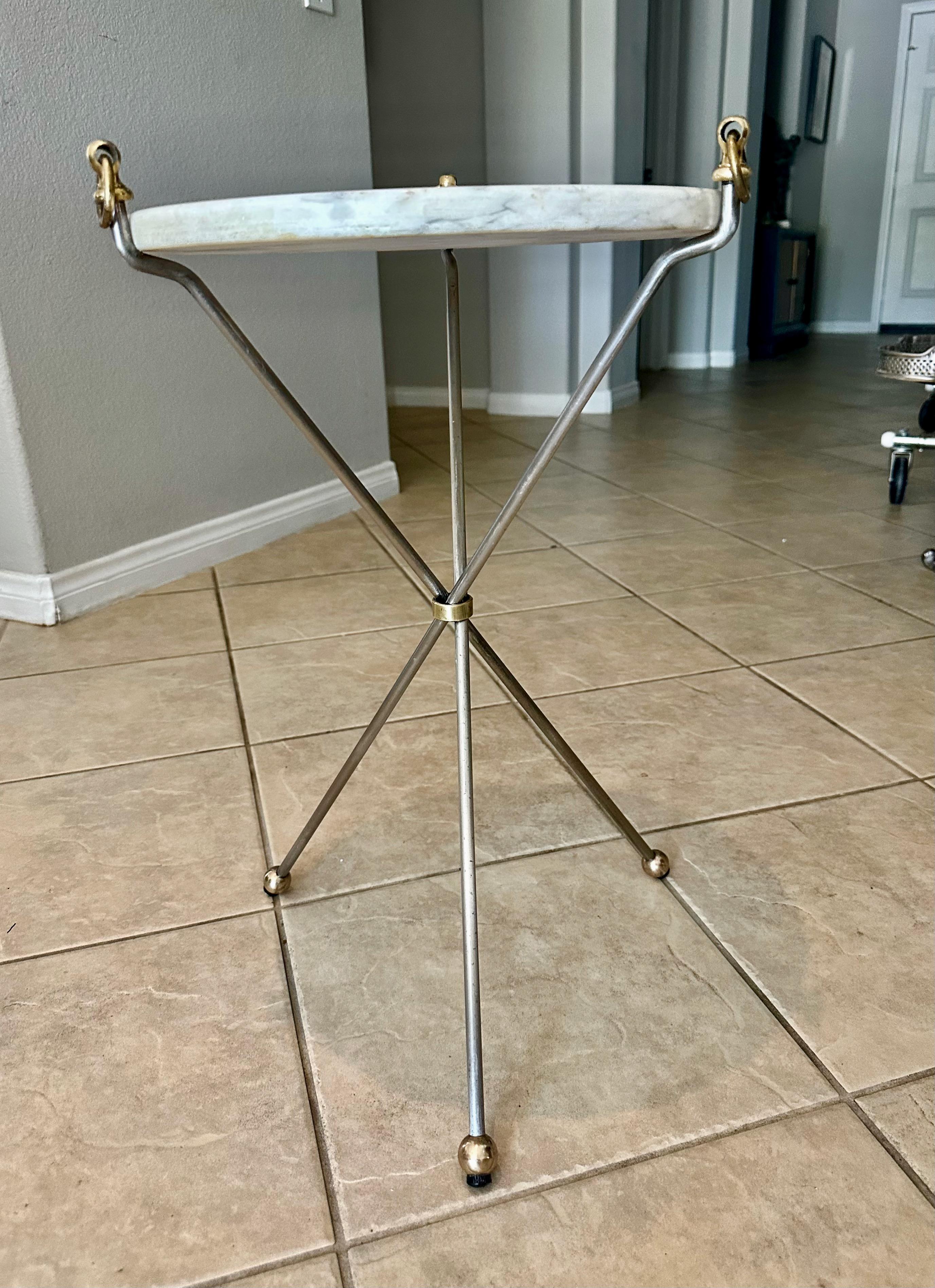 Italian Brass and Steel Tripod Side Table For Sale 2