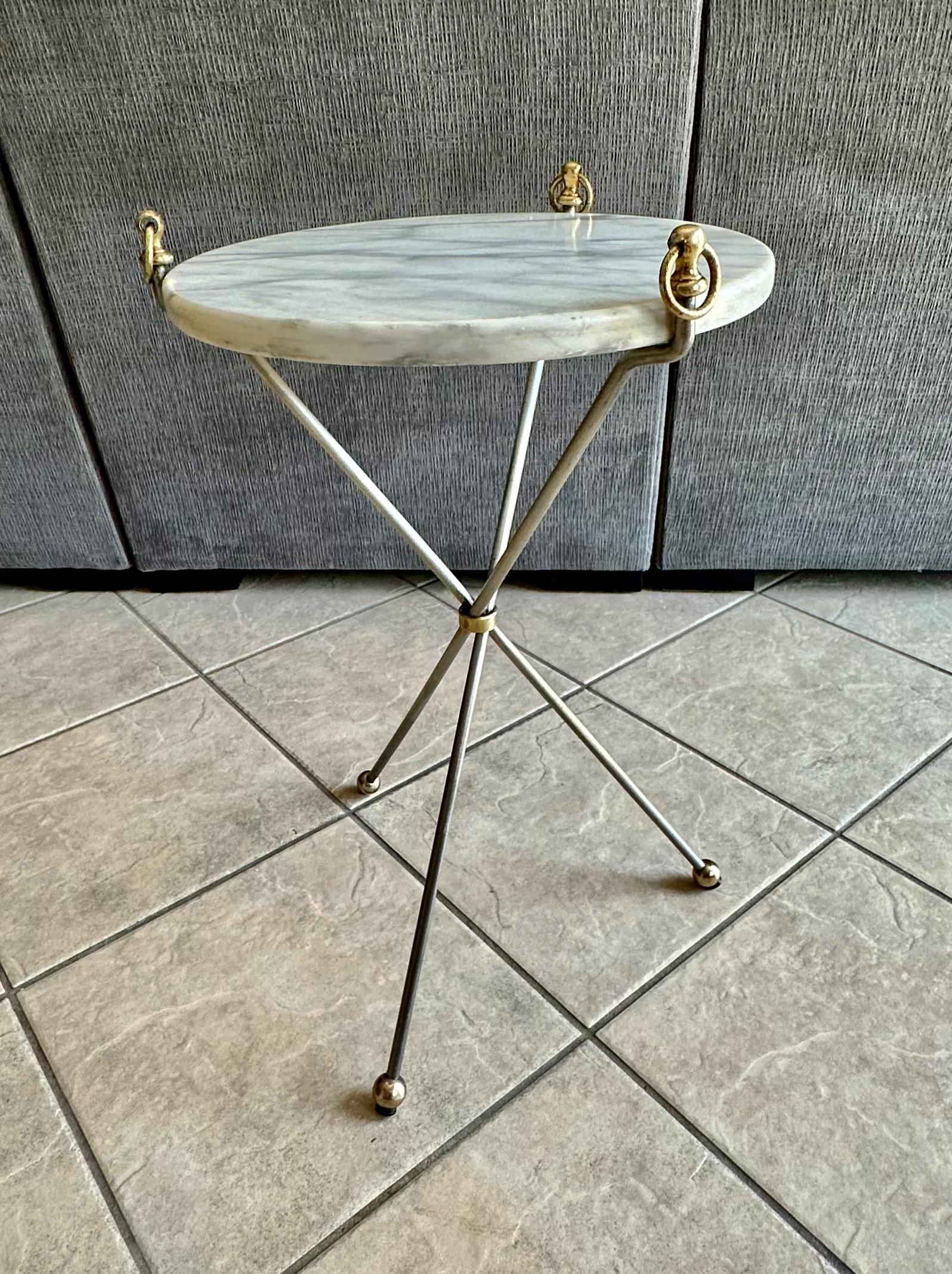 Italian Brass and Steel Tripod Side Table For Sale 3