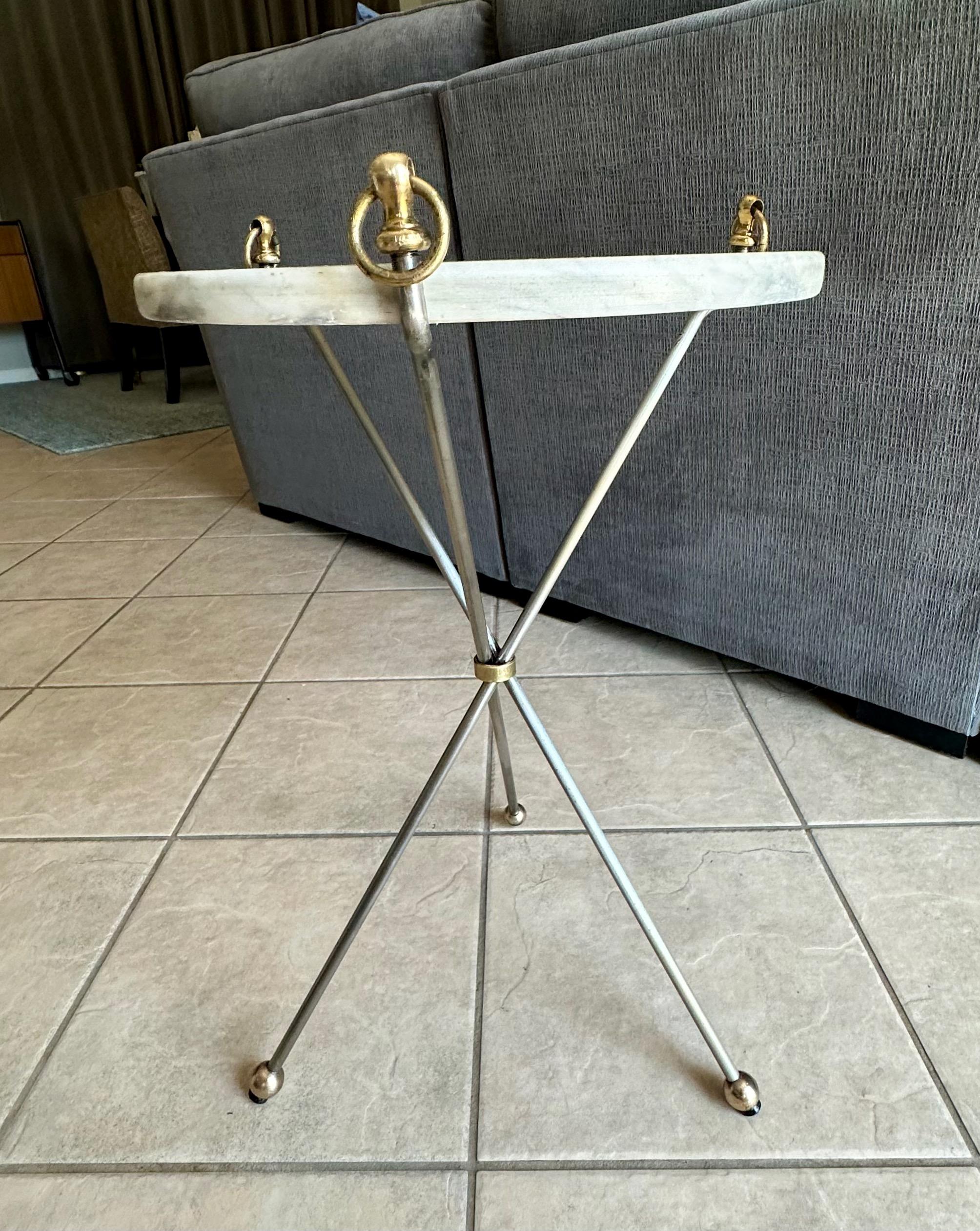 Italian Brass and Steel Tripod Side Table For Sale 4