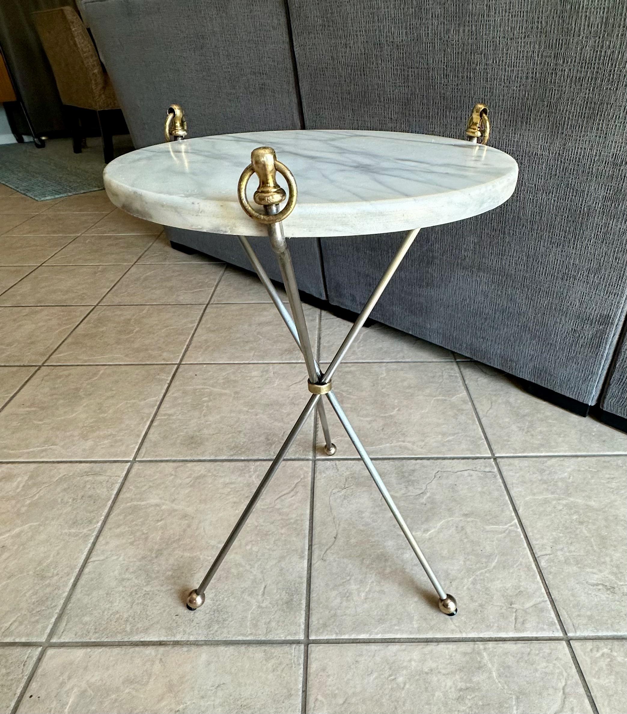 Italian Brass and Steel Tripod Side Table For Sale 5