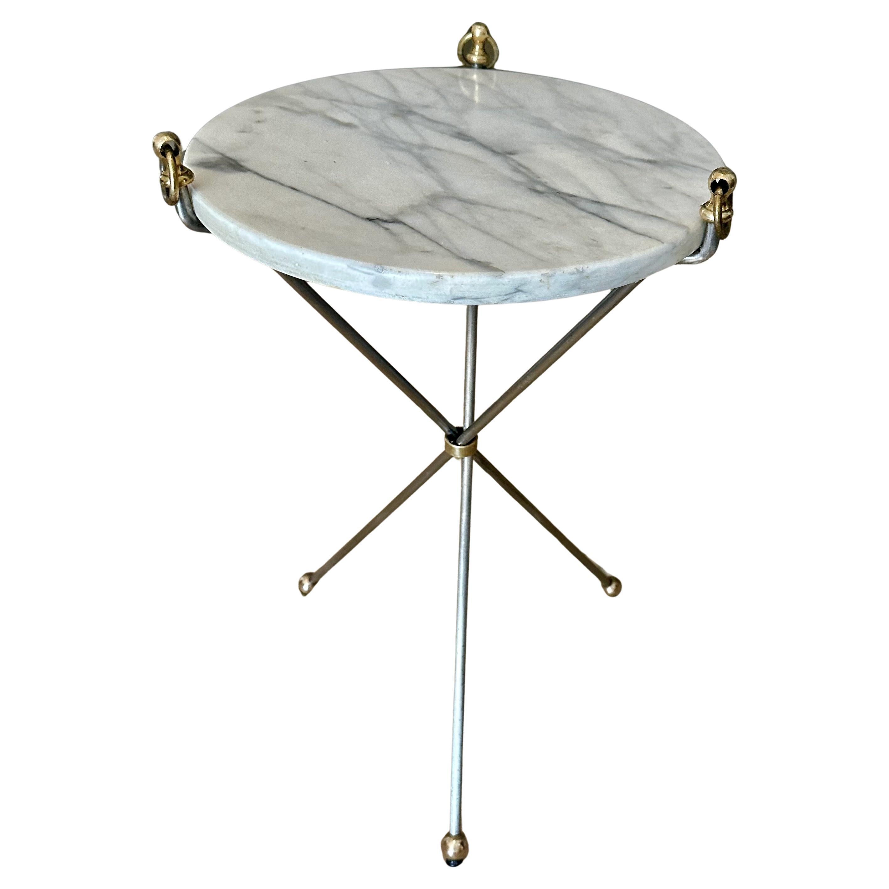 Italian Brass and Steel Tripod Side Table For Sale