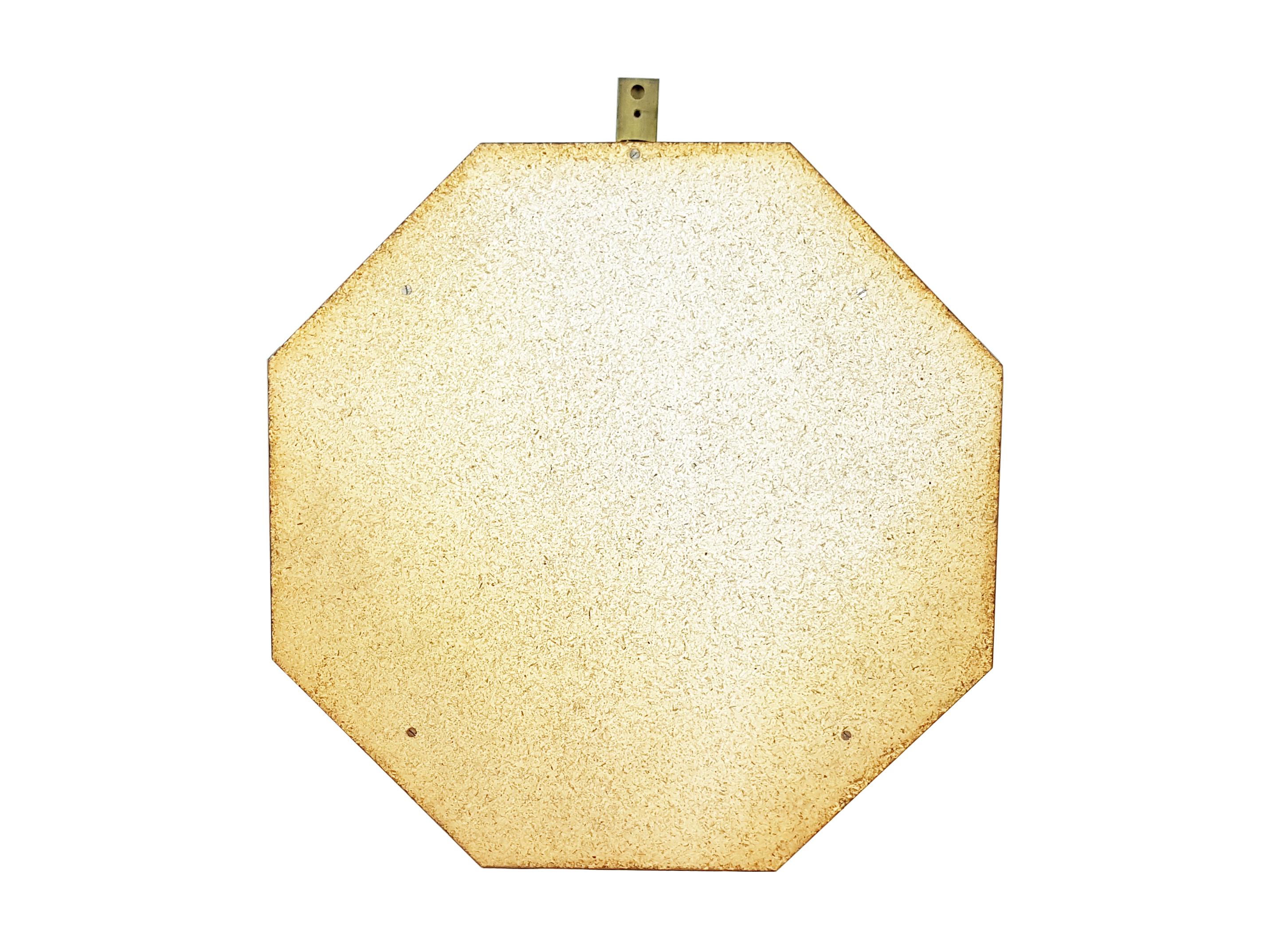 Italian Brass and Teak 1960s Octagonal Wall Mirror For Sale 1