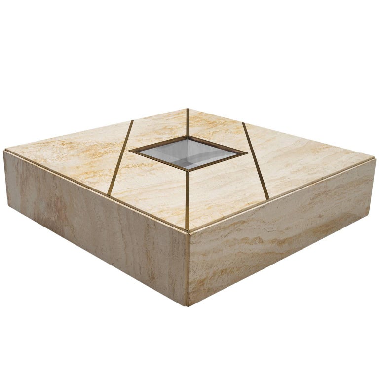 Italian Brass And Travertine Coffee Table At 1stdibs