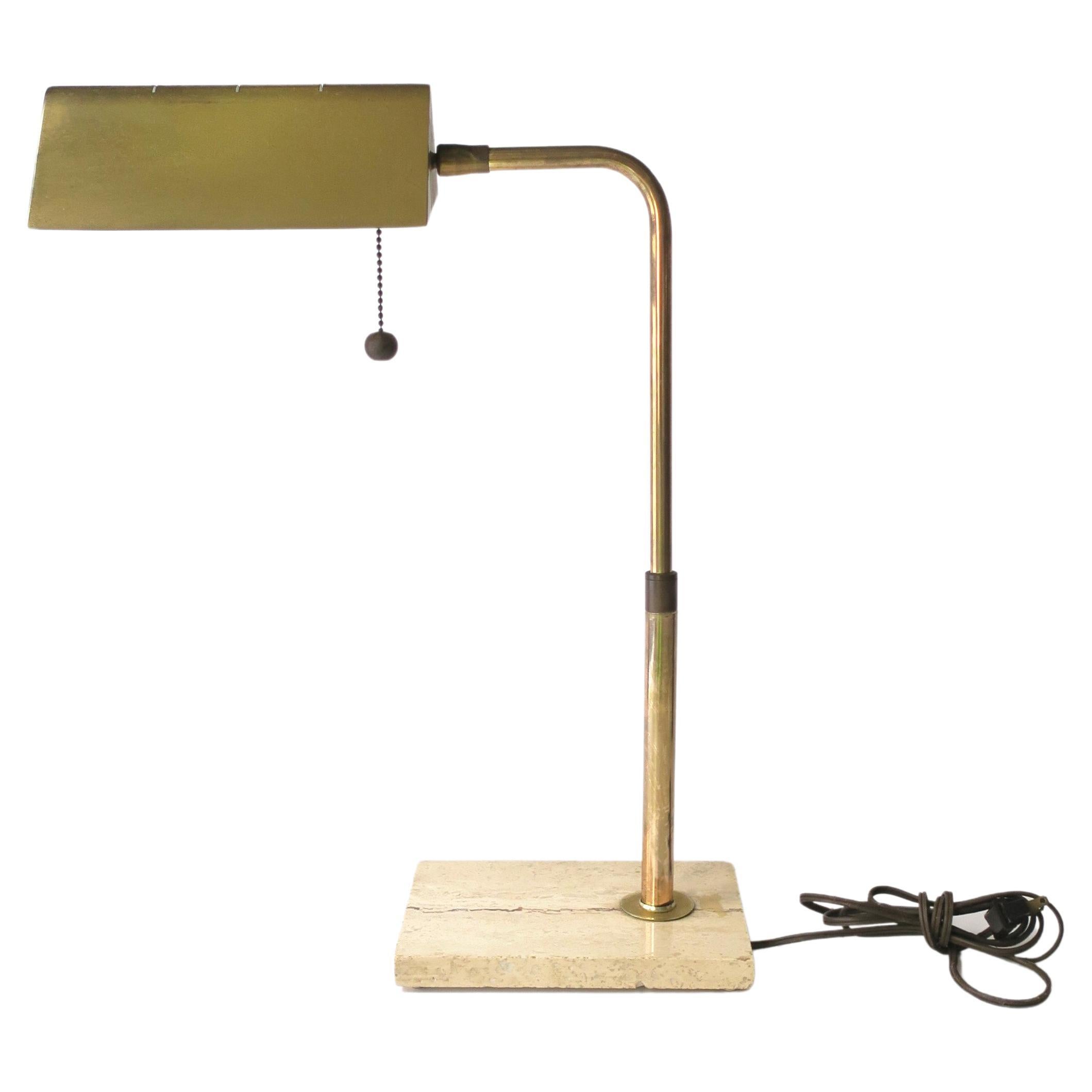 Modern Italian Brass and Travertine Marble Desk or Table Lamp, circa 1960s 1970s For Sale