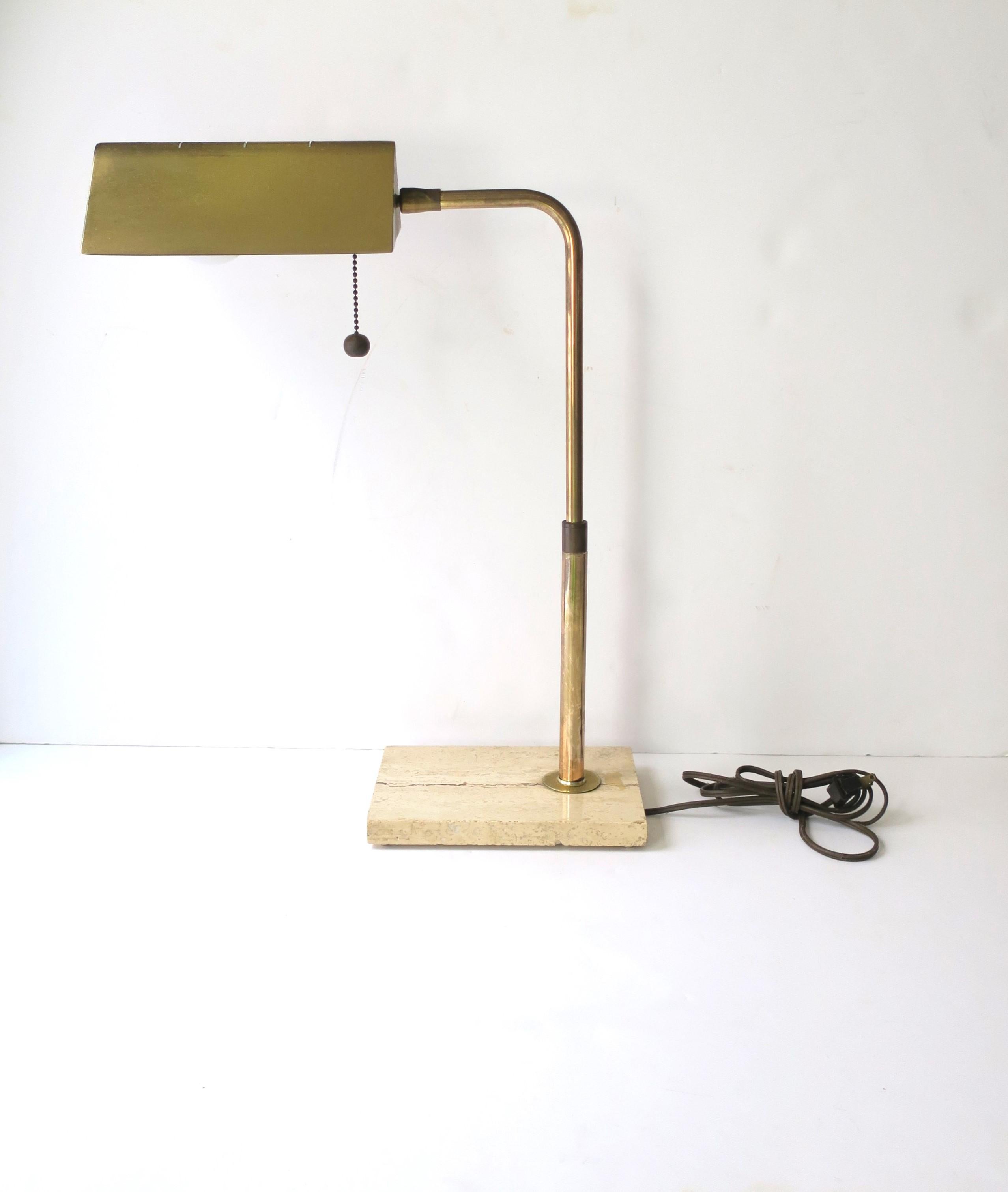 Italian Brass and Travertine Marble Desk or Table Lamp, circa 1960s 1970s In Good Condition For Sale In New York, NY