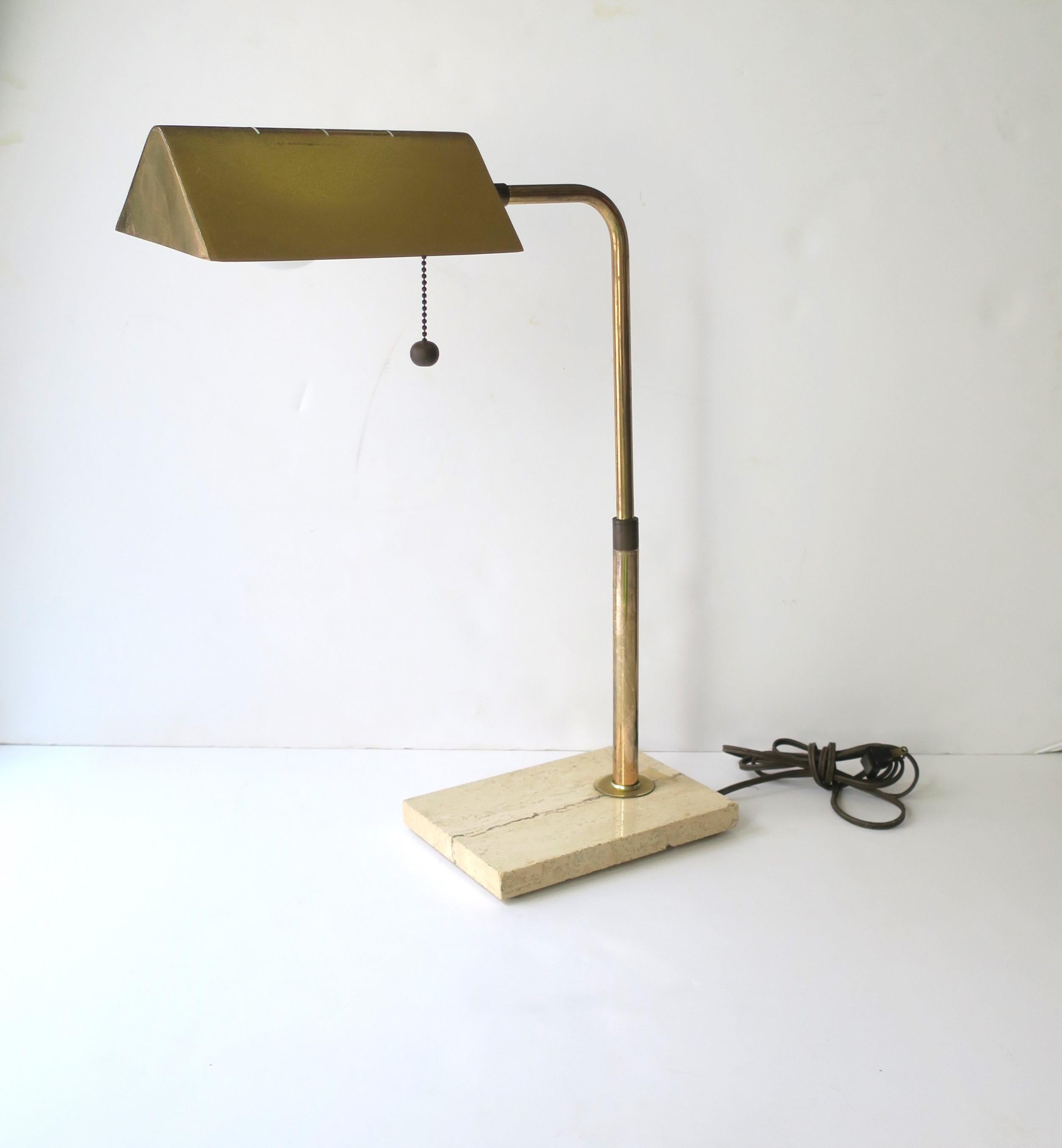 Italian Brass and Travertine Marble Desk or Table Lamp, circa 1960s 1970s For Sale 1