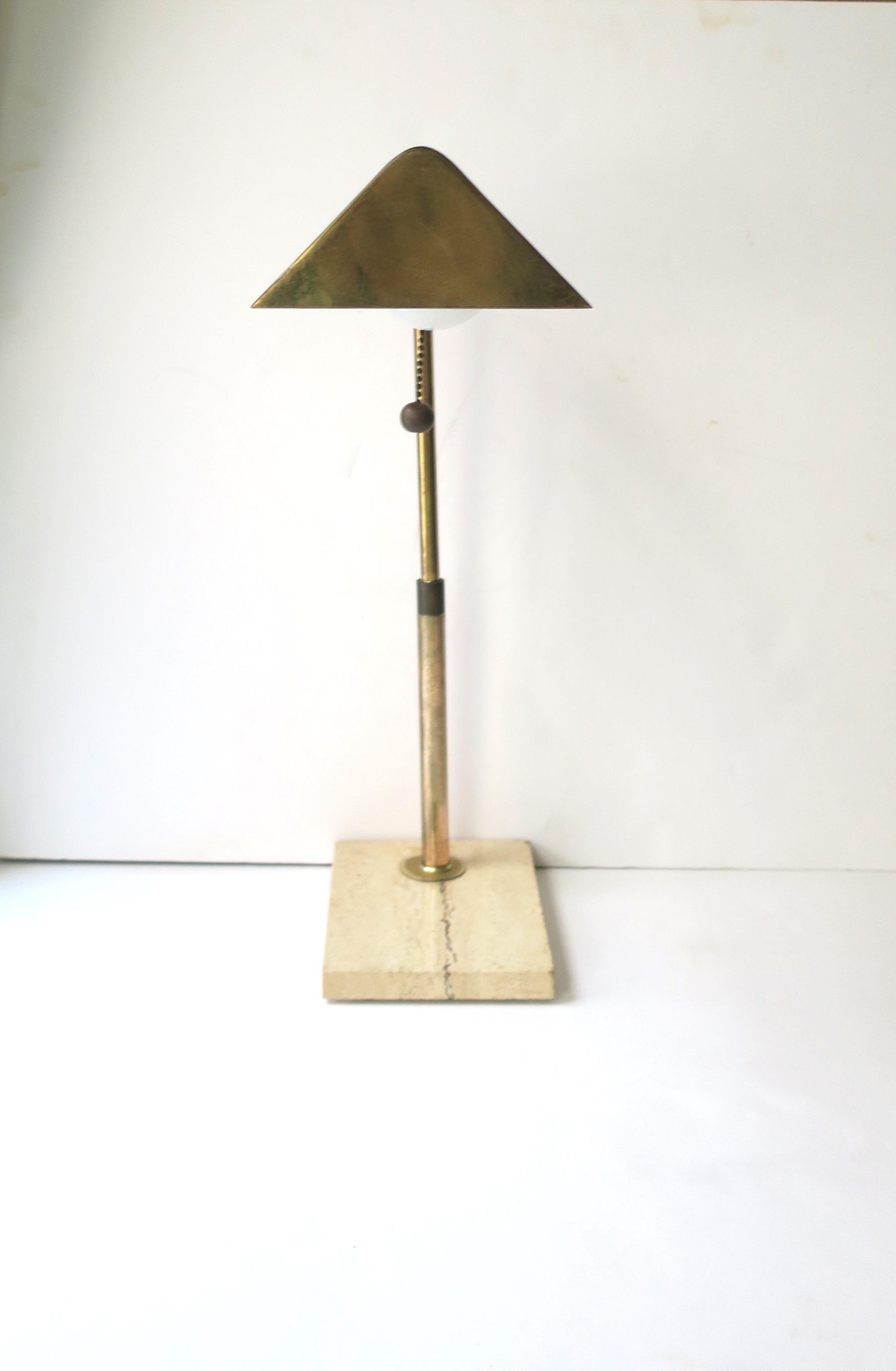 Italian Brass and Travertine Marble Desk or Table Lamp, circa 1960s 1970s For Sale 2