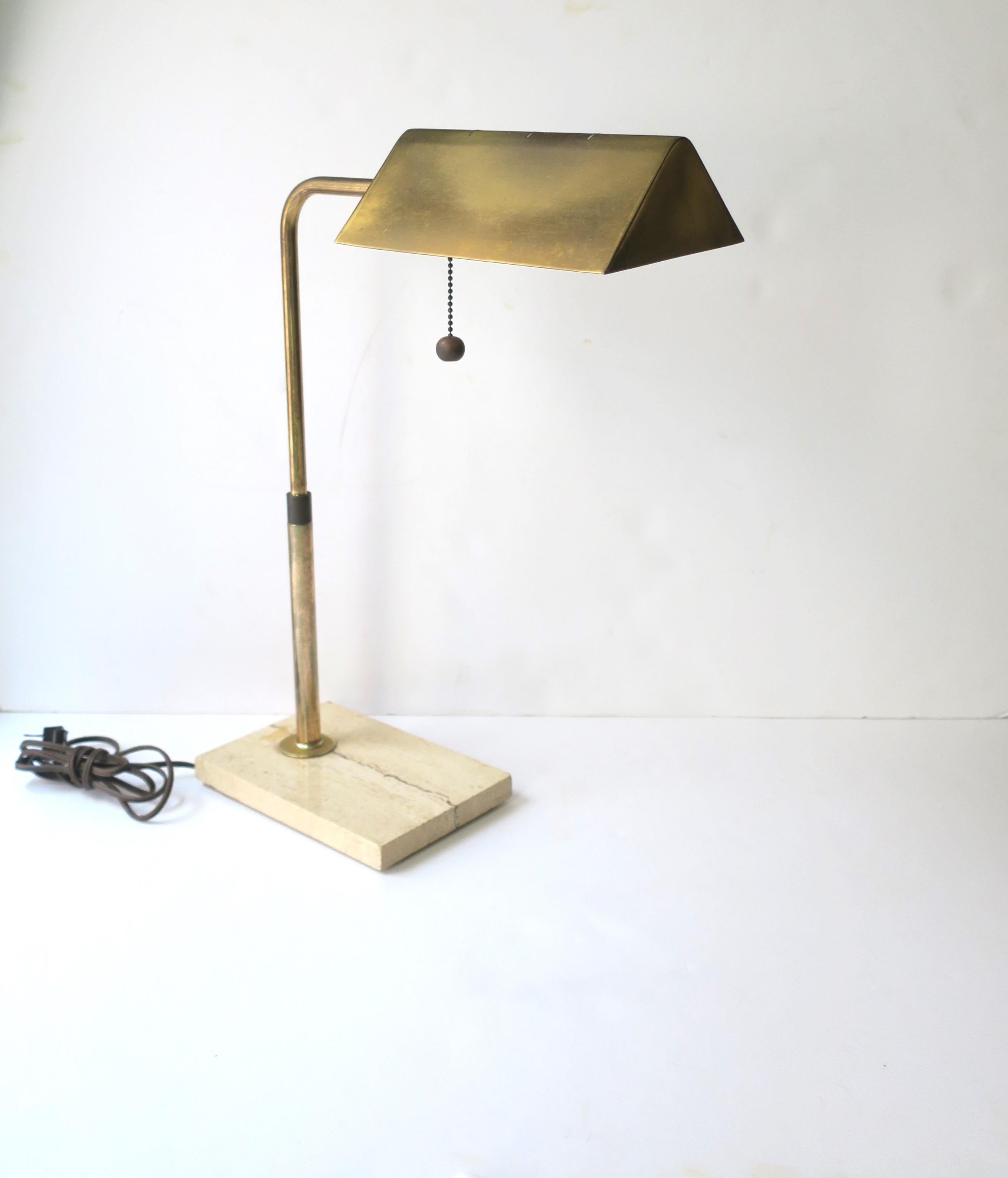 Italian Brass and Travertine Marble Desk or Table Lamp, circa 1960s 1970s For Sale 3