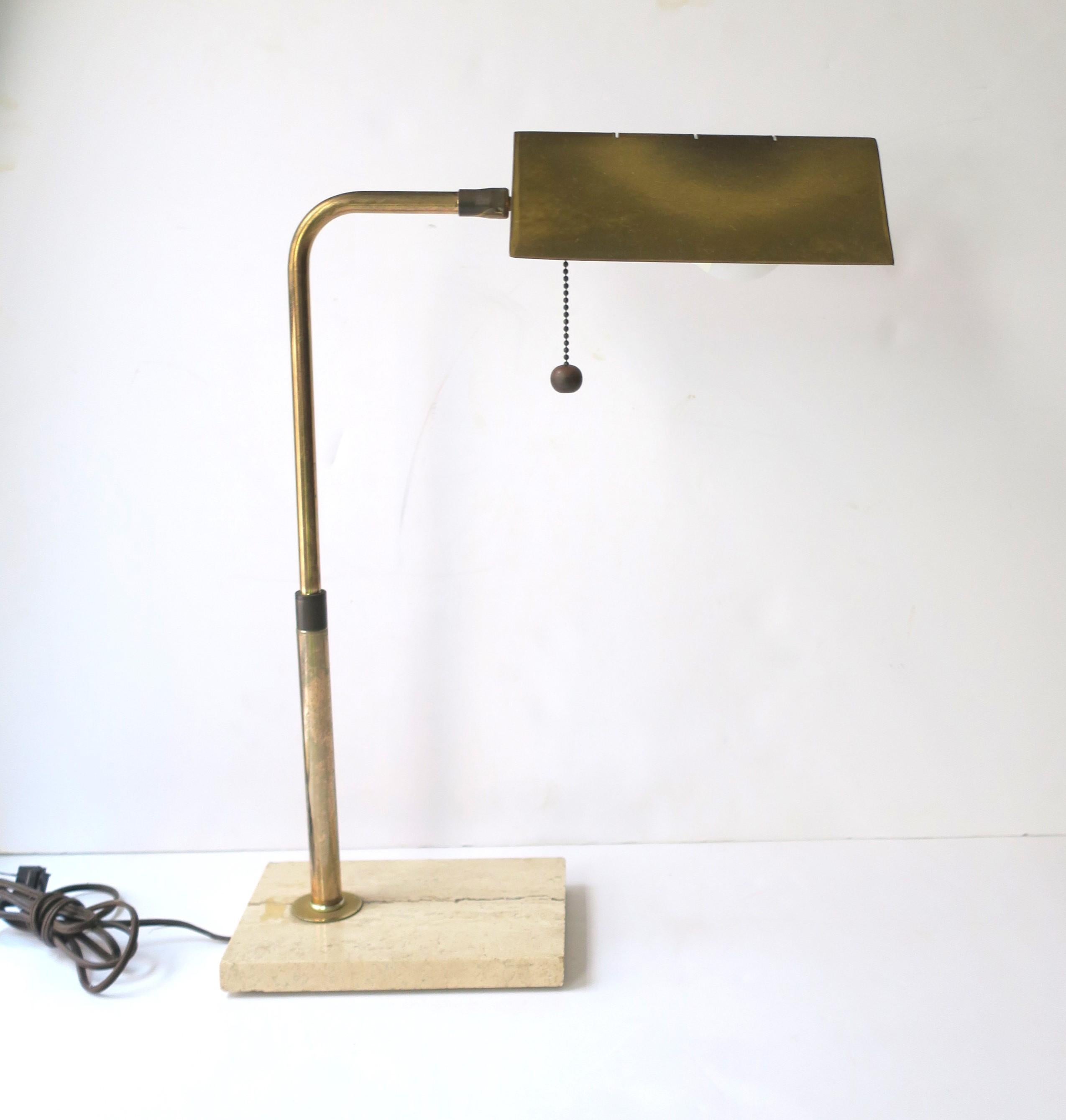 Italian Brass and Travertine Marble Desk or Table Lamp, circa 1960s 1970s For Sale 4