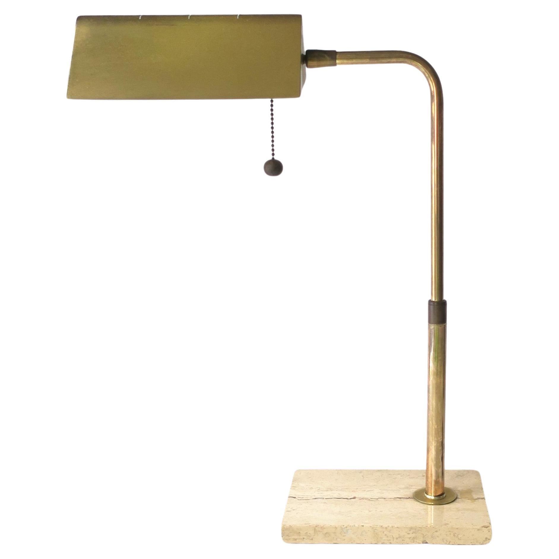 Italian Brass and Travertine Marble Desk or Table Lamp, circa 1960s 1970s For Sale