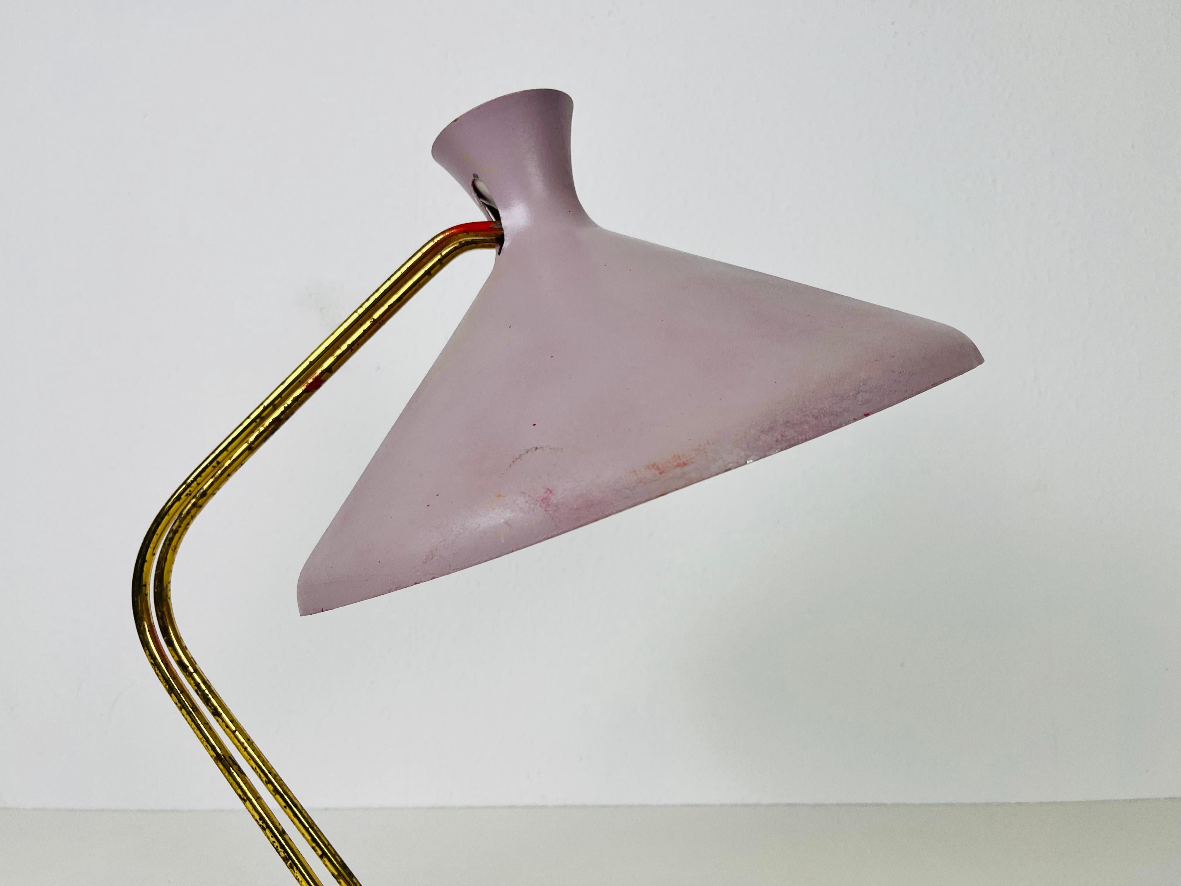 Mid-Century Modern Italian Brass and Violet Table Lamp, 1960s, Italy For Sale