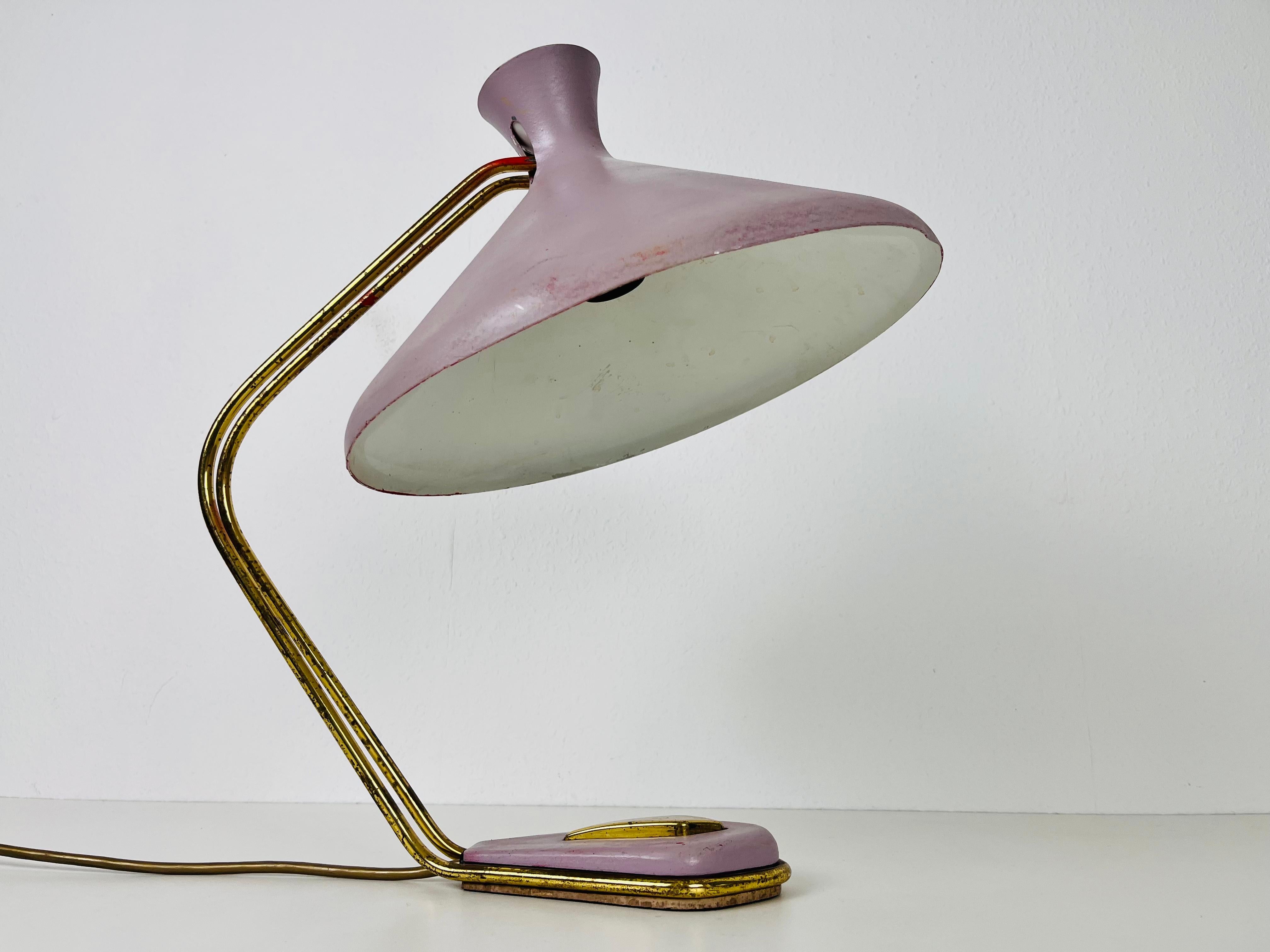 Mid-20th Century Italian Brass and Violet Table Lamp, 1960s, Italy For Sale