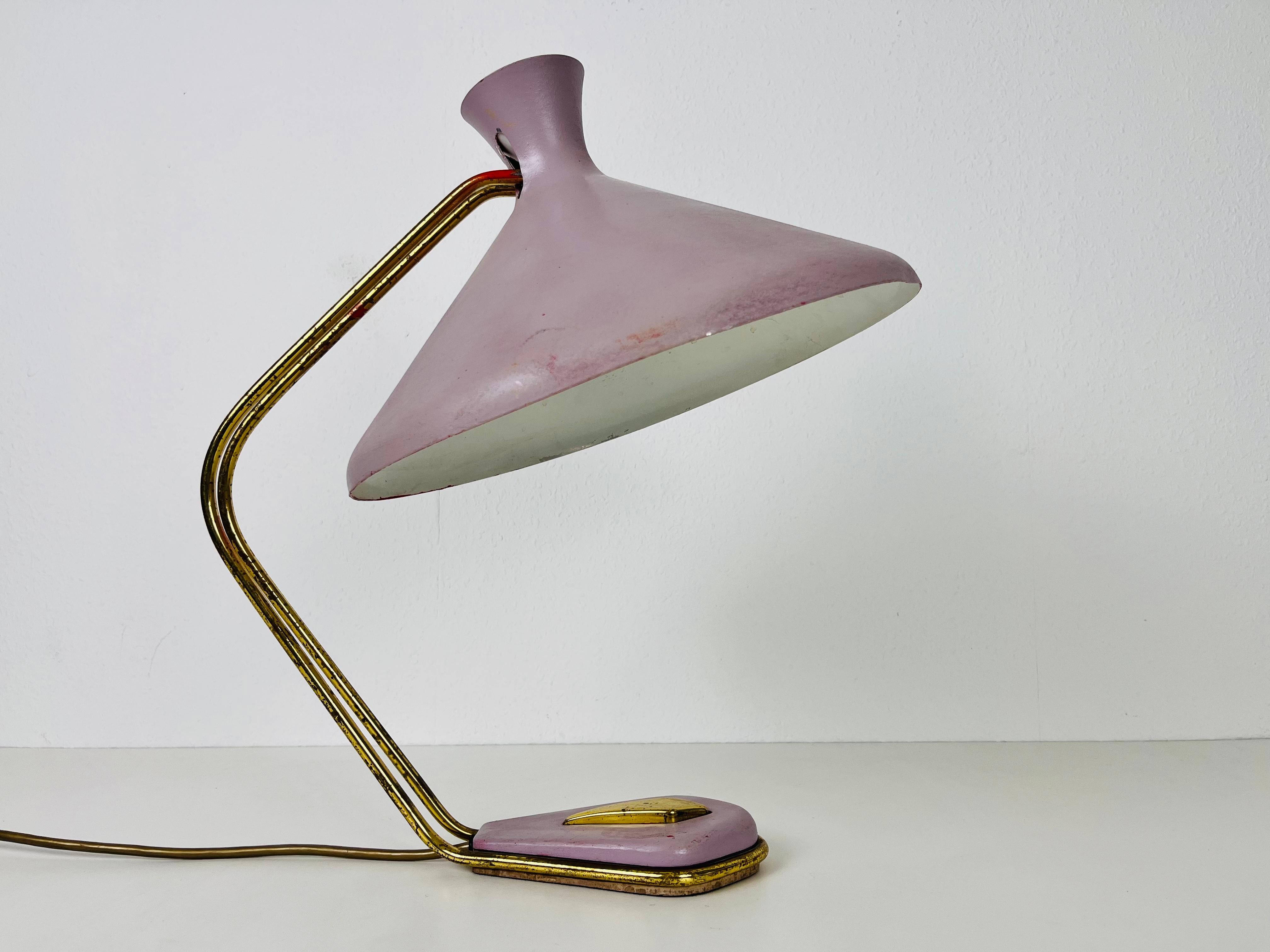 Metal Italian Brass and Violet Table Lamp, 1960s, Italy For Sale