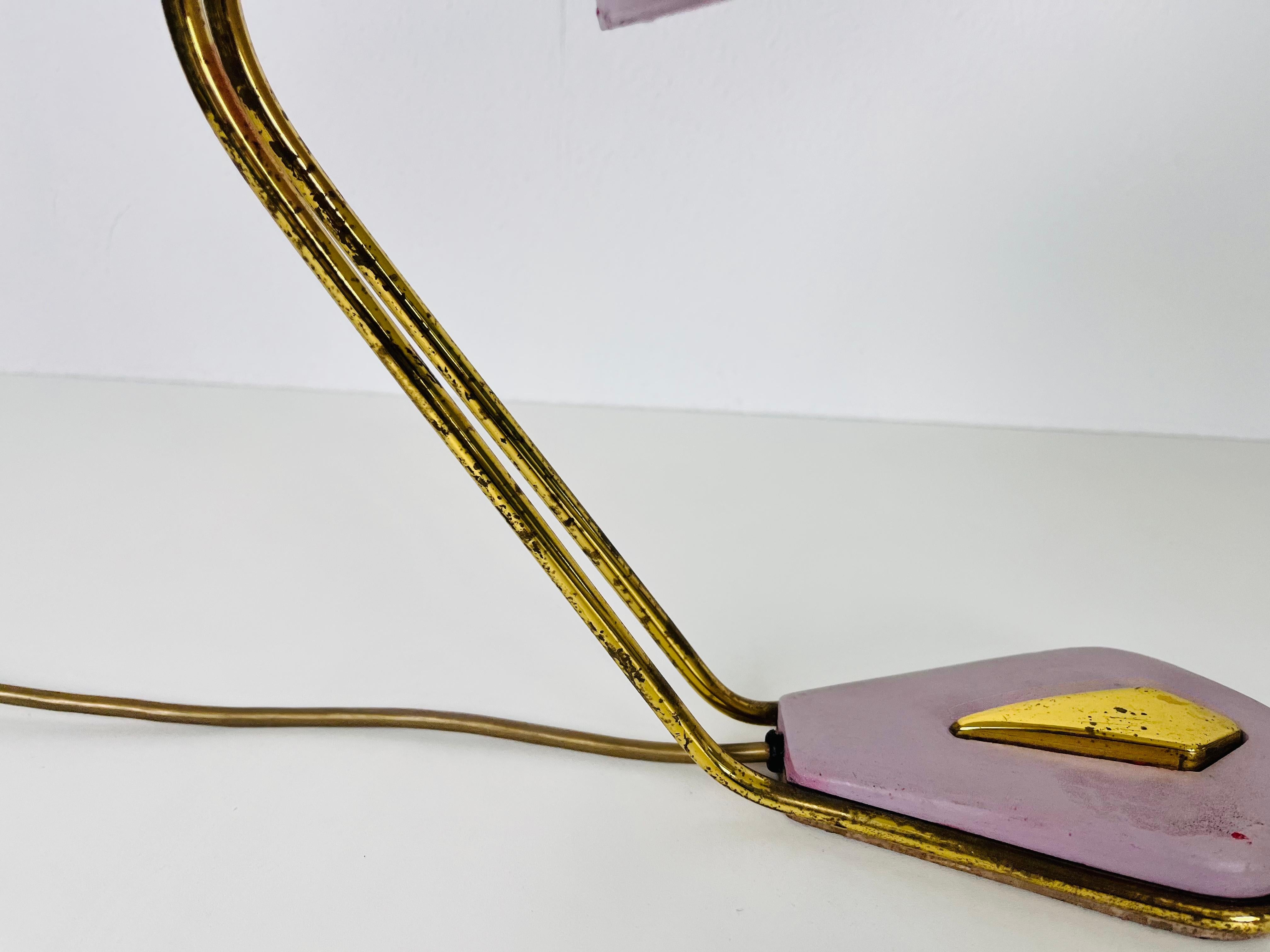 Italian Brass and Violet Table Lamp, 1960s, Italy For Sale 3