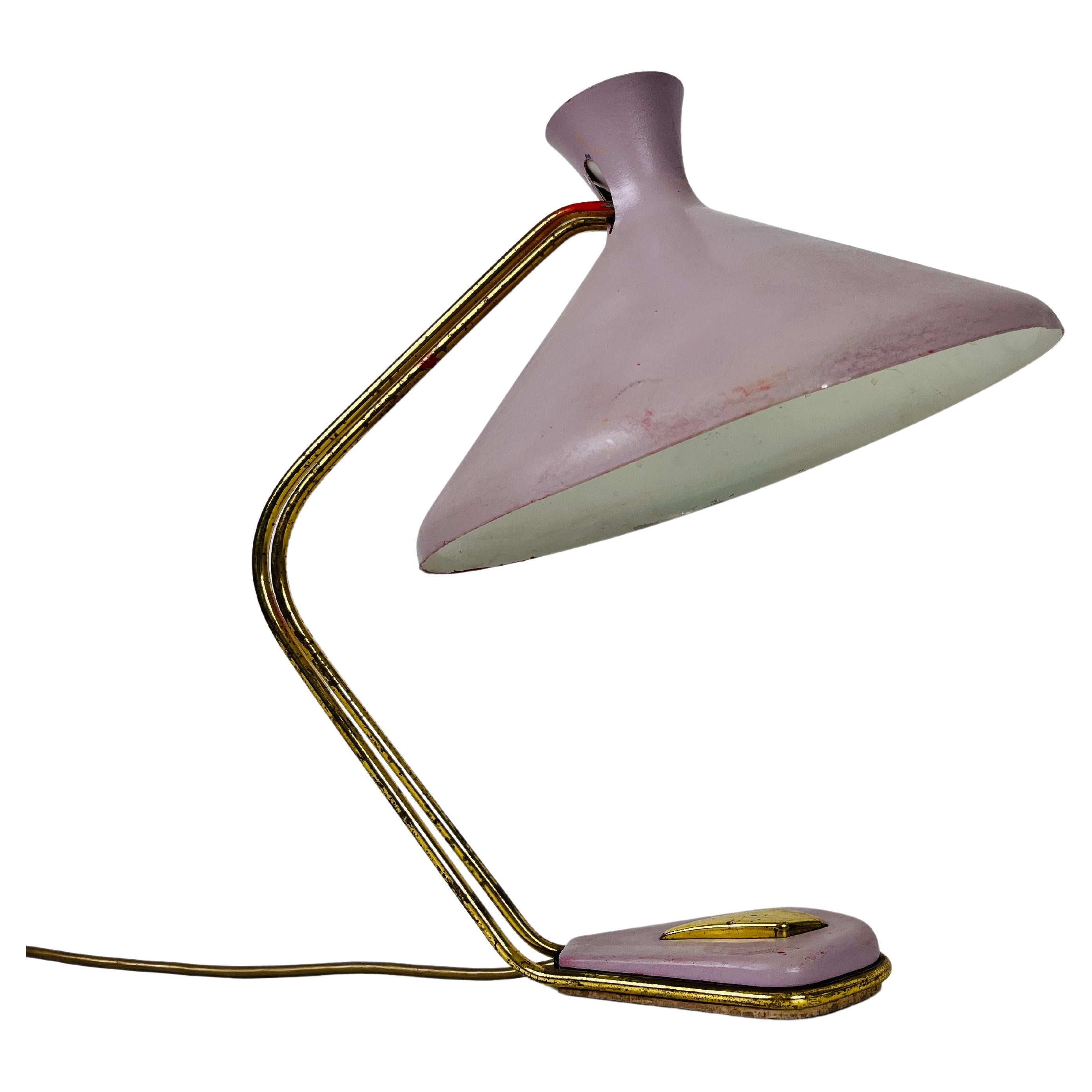 Italian Brass and Violet Table Lamp, 1960s, Italy For Sale
