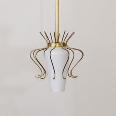 Italian Brass and White Glass Pendant Light