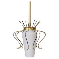 Italian Brass and White Glass Pendant Light