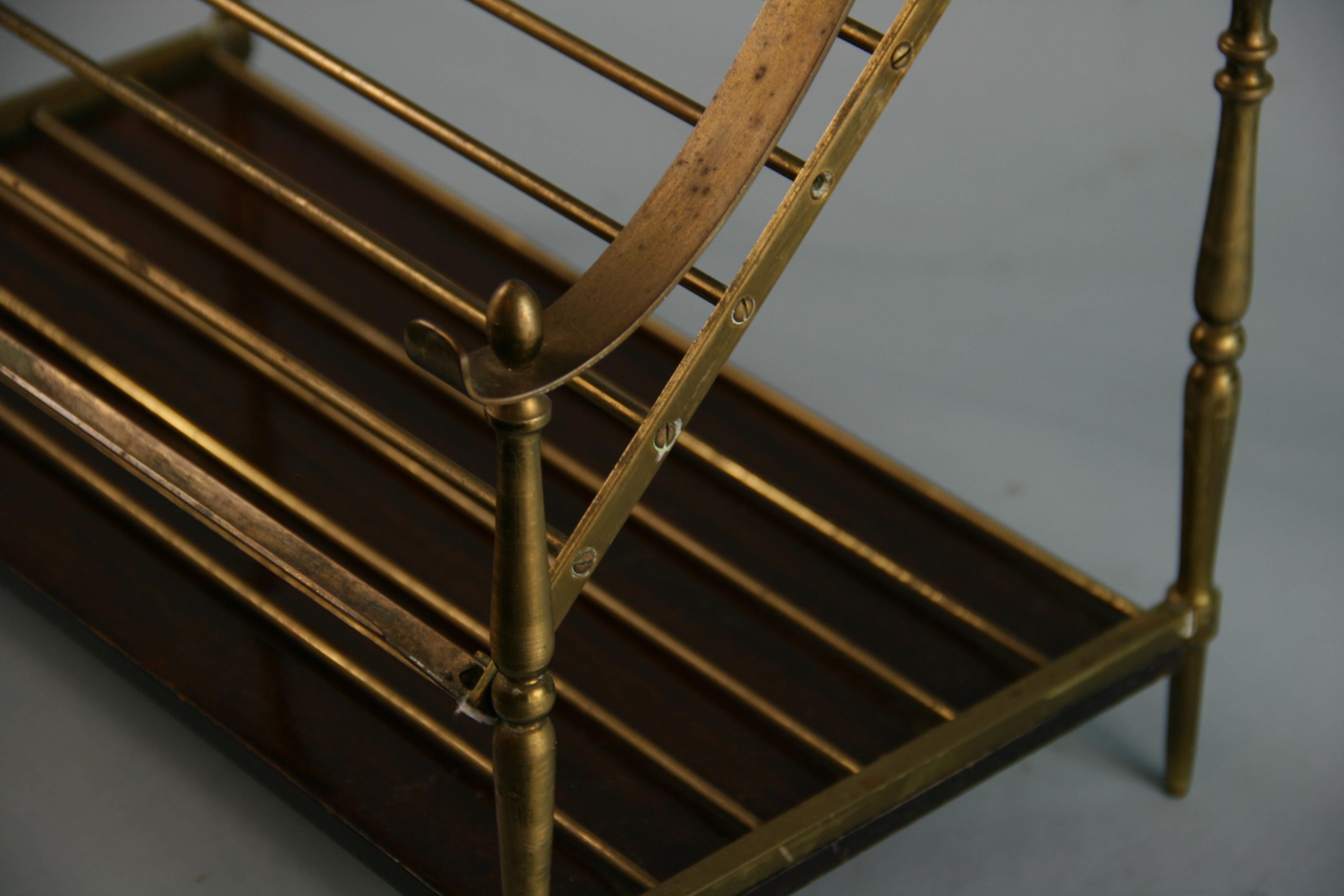 Mid-20th Century Italian Brass and Wood Music/Magazine Rack For Sale