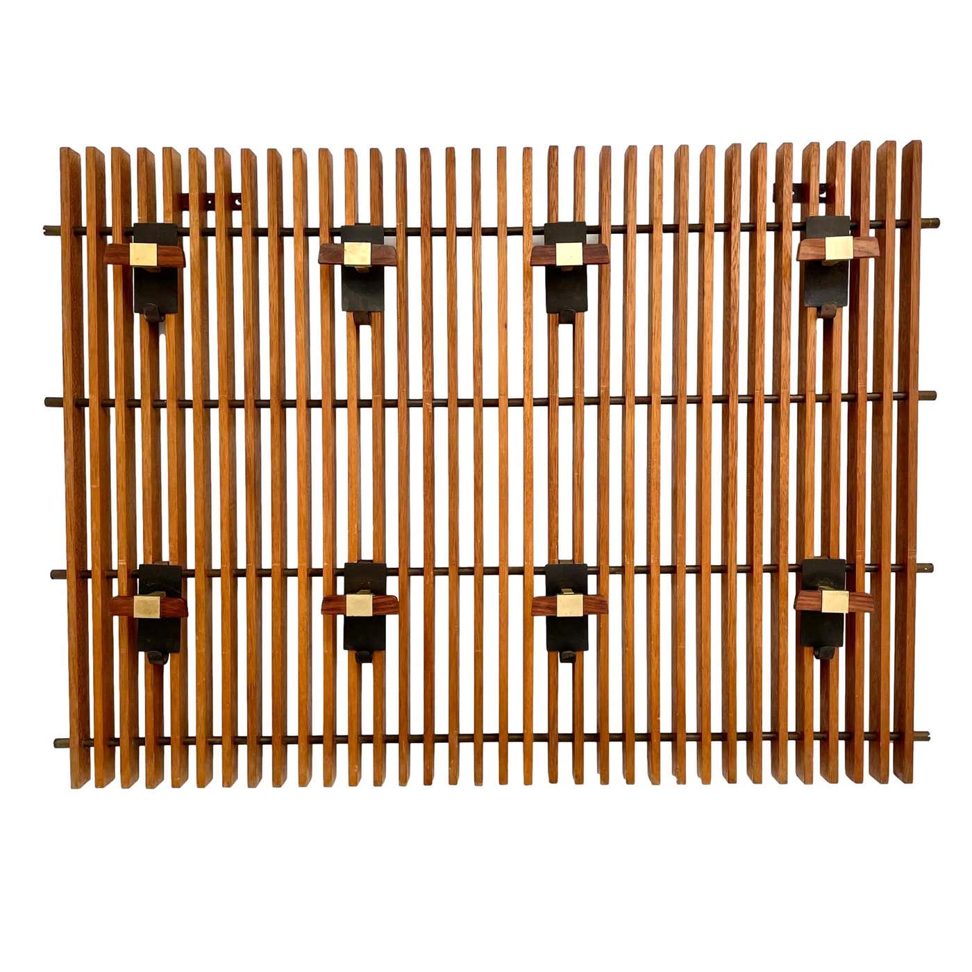 Italian Brass and Wood Slat Coat Rack at 1stDibs | slat wall coat hooks ...