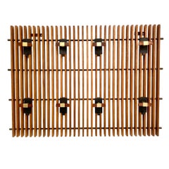 Italian Brass and Wood Slat Coat Rack