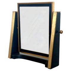 Specchio da tavolo italiano in ottone e Wood