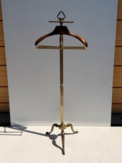 Italian Brass and Wood Valet Stand with Cabriolet Legs