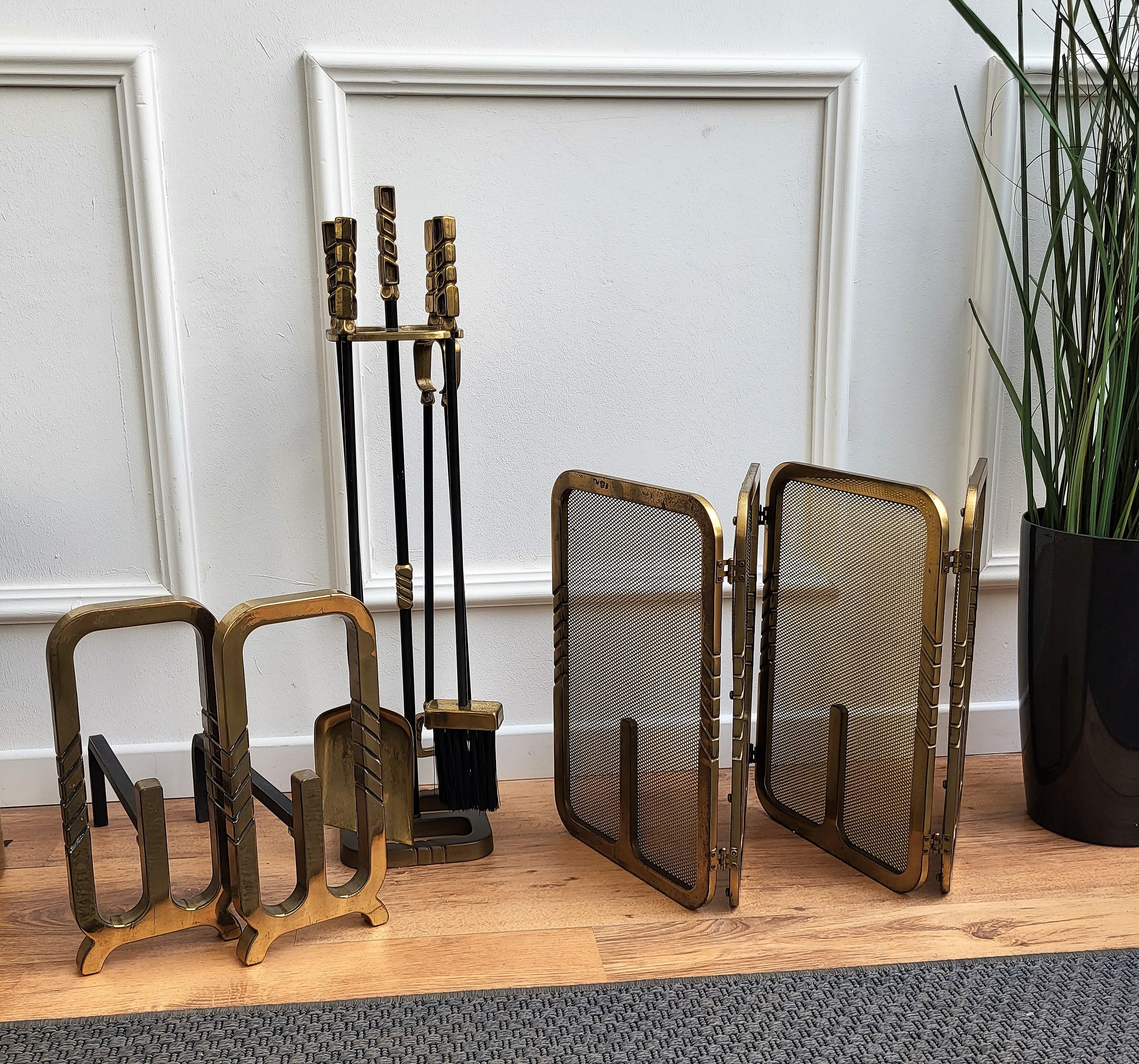 Italian Brass and Wrought Iron Pair of Andirons 2
