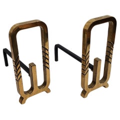 Italian Brass and Wrought Iron Pair of Andirons