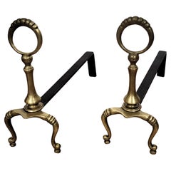 Italian Brass and Wrought Iron Pair of Andirons