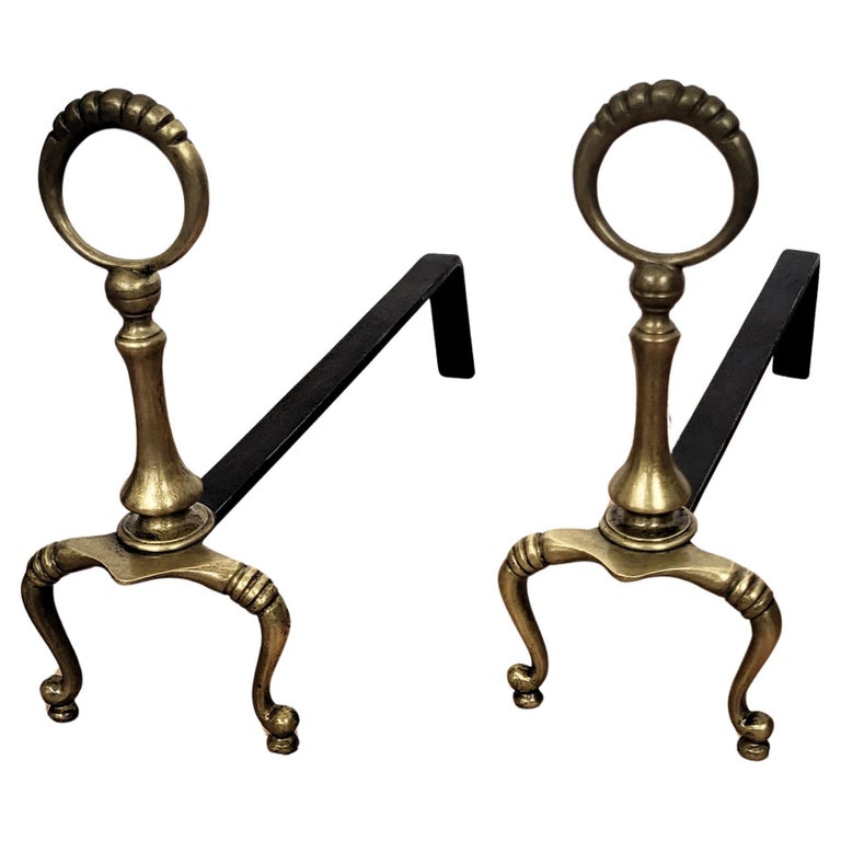 Paire De Chenets En Fer Forgé rustique D'époque 18ème