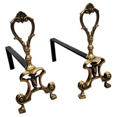 Pareja de candelabros italianos de latón y hierro forjado Porta troncos
