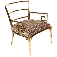 Italian Brass Armchair with Greek Key Armrests, c. 1960s