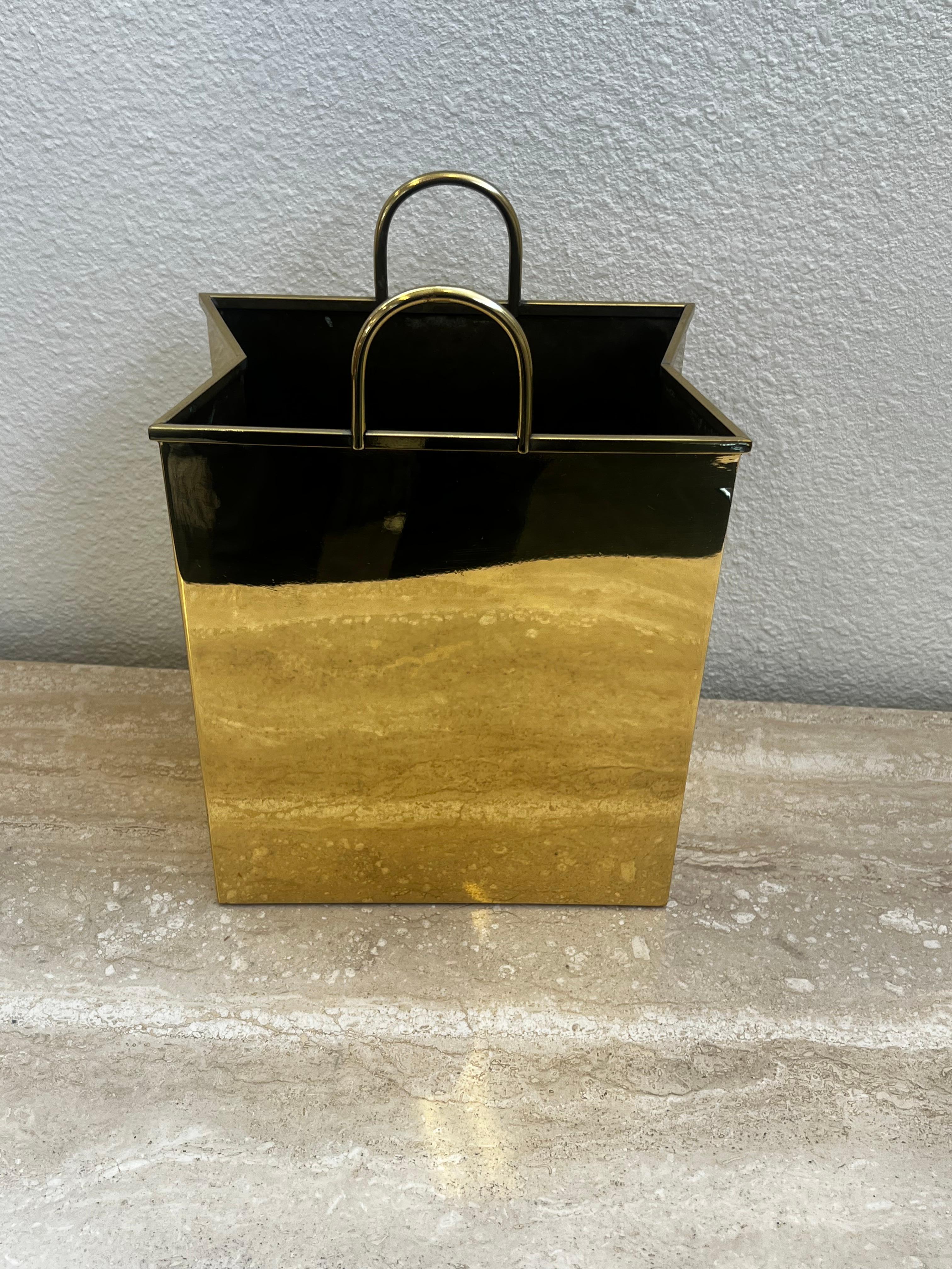 Mid-Century Modern Italian Brass Bag Waste Basket For Sale