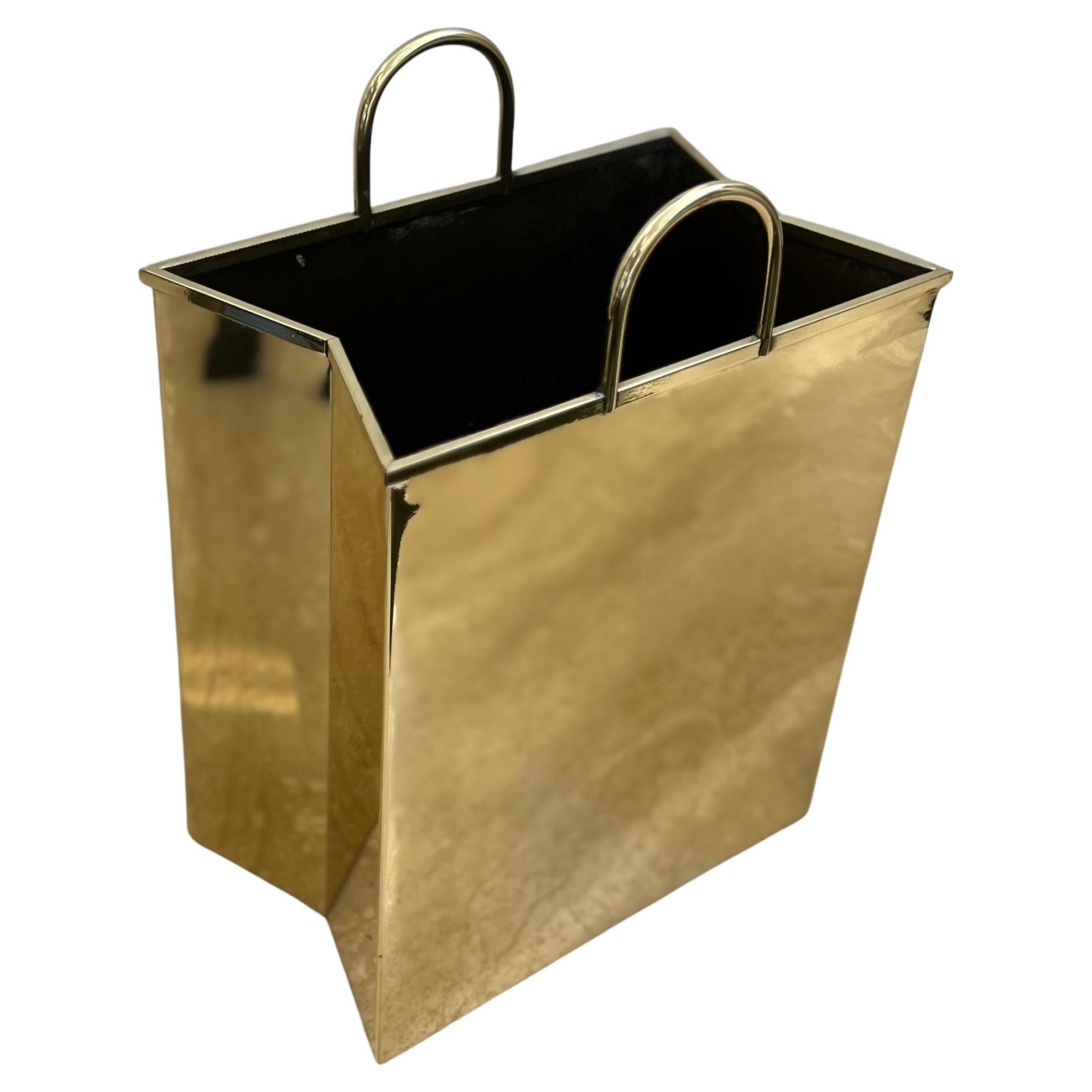 Italian Brass Bag Waste Basket For Sale