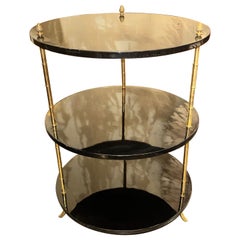 Italian Brass Bamboo and Black Lacquered Etagere Table