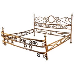 Italian Brass, Rattan 1960s Bedframe by Ferruccio Grassi for Bonacina