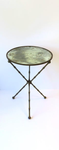 Italian Brass Bamboo Tripod Round Side Drinks Table