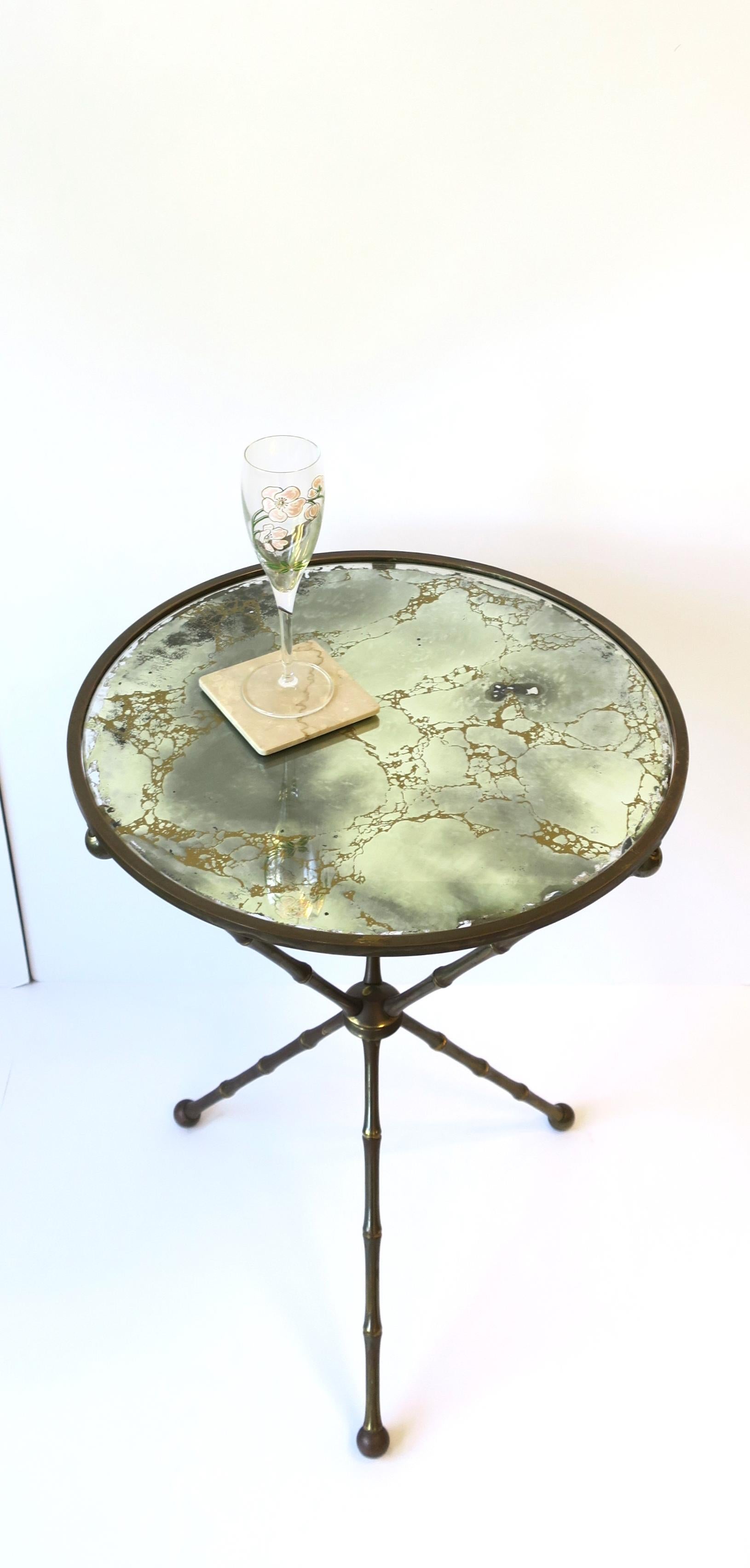 Glass Italian Brass Bamboo Tripod Round Side Drinks Table