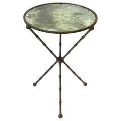 Italian Brass Bamboo Tripod Round Side Drinks Table