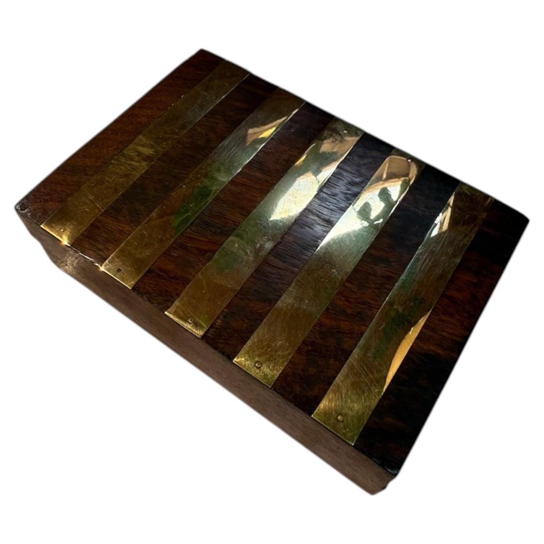 Italian Brass-Banded Wood Box, 1970s